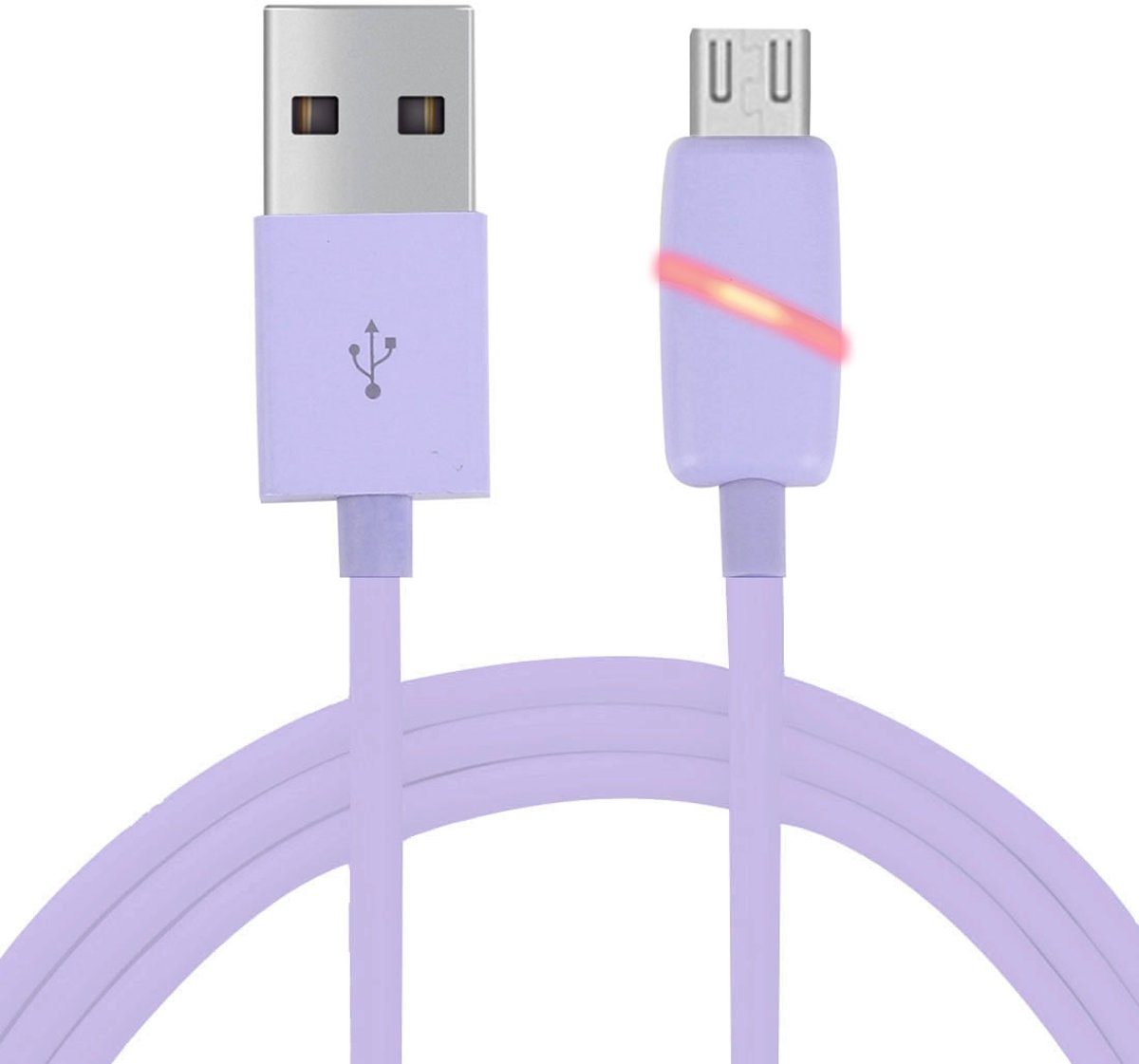 1M geschenkdoos met ronde spiraalkist Micro USB naar USB 2.0 Data Sync-kabel met LED-indicatielampje, voor Samsung, HTC, Sony, Huawei, Xiaomi (paars)