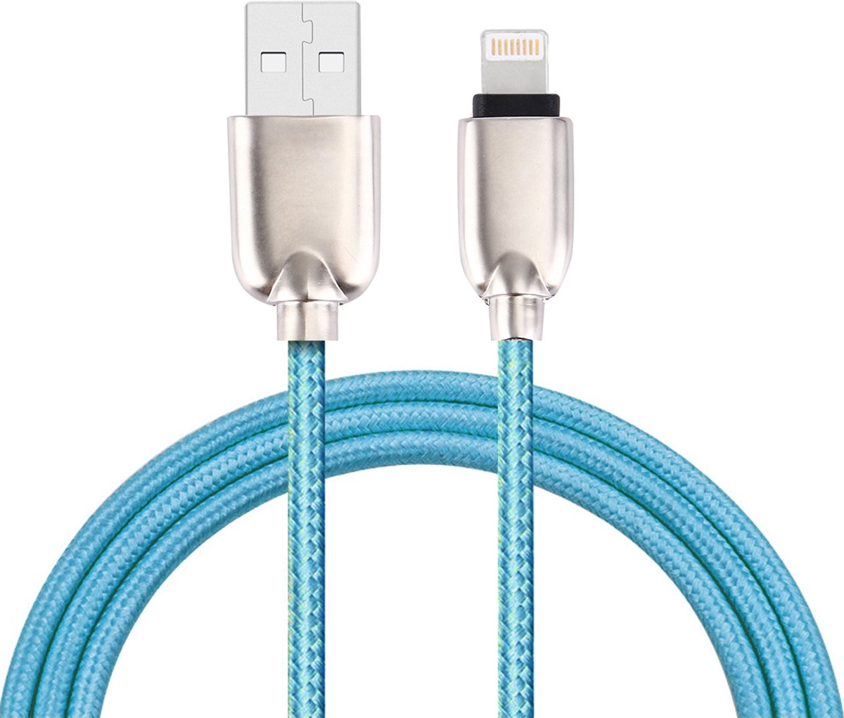 1M geweven stijl metalen kop 108 koper kernen 8 Pin naar USB Data Sync oplaadkabel, voor iPhone XR / iPhone XS MAX / iPhone X & XS / iPhone 8 & 8 Plus / iPhone 7 & 7 Plus / iPhone 6 & 6s & 6 Plus & 6s Plus / iPad (blauw)