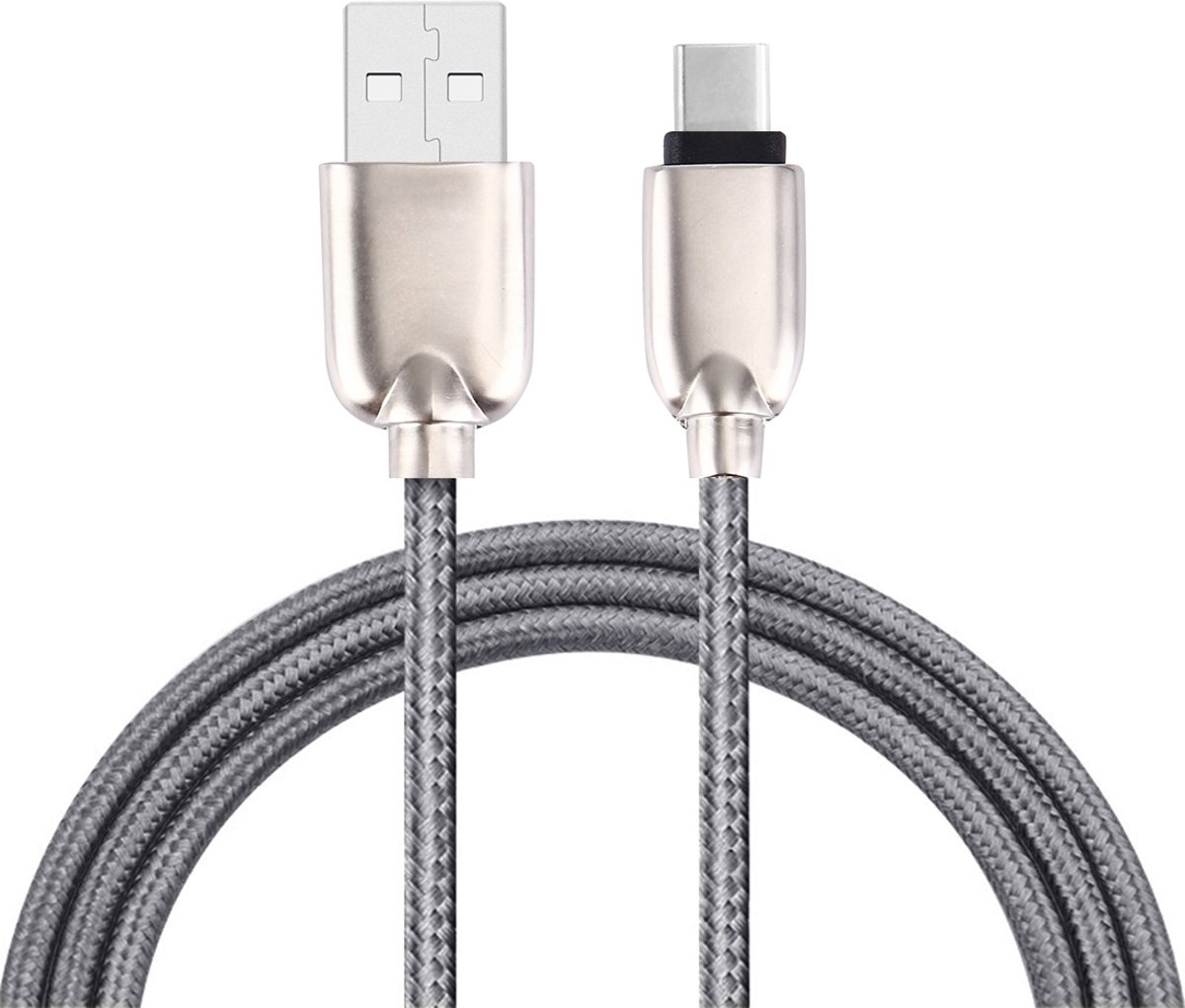 1M geweven stijl metalen kop 108 koper kernen USB-C / Type-C naar USB Data Sync oplaadkabel, voor Galaxy S8 & S8 + / LG G6 / Huawei P10 & P10 Plus / Xiaomi Mi6 & Max 2 en andere smartphones (grijs)