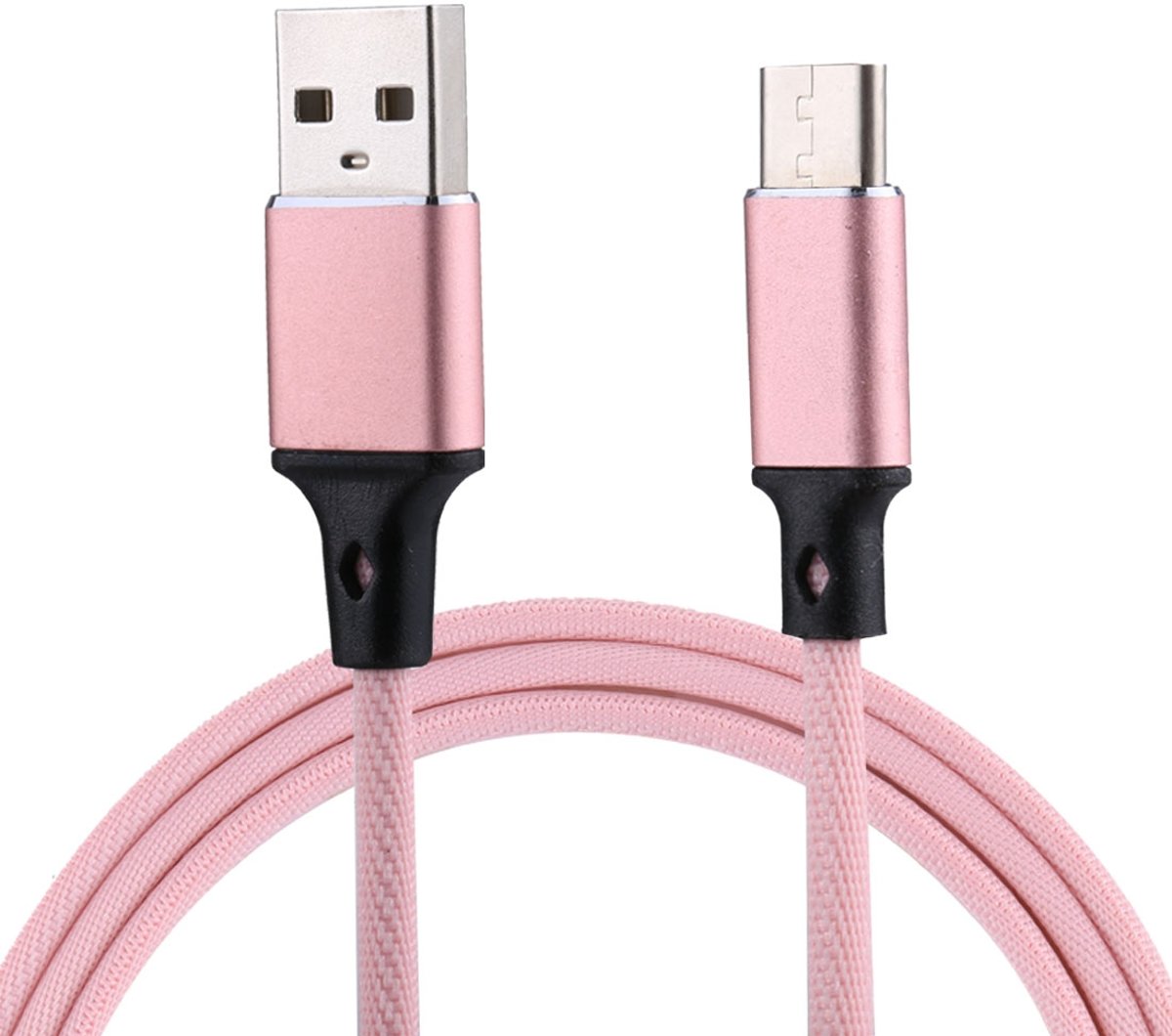 1m 2A Output USB naar USB-C / Type-C Nylon Weave Style Data Sync oplaadkabel, voor Galaxy S8 & S8 + / LG G6 / Huawei P10 & P10 Plus / Xiaomi Mi 6 & Max 2 en andere smartphones (roze)