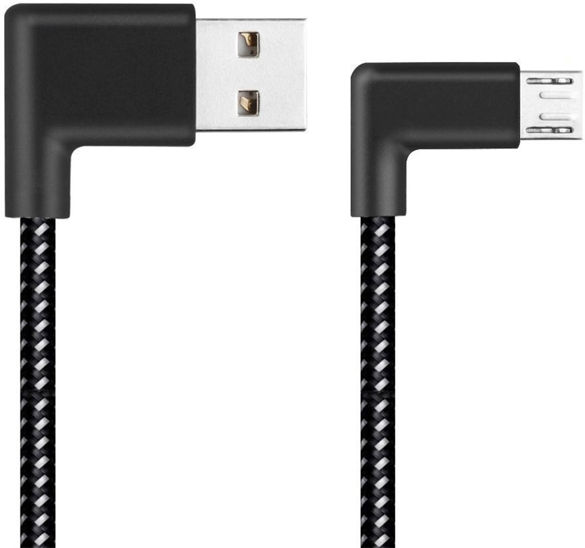 1m 2A USB naar Micro USB Weave Style Dubbele elleboog Data Sync oplaadkabel, voor Samsung / Huawei / Xiaomi / Meizu / LG / HTC (zwart)