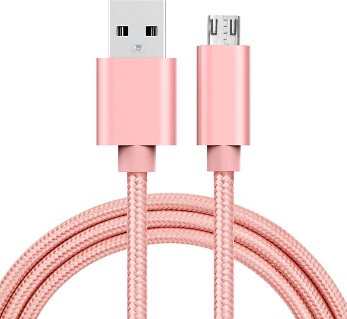 1m 3A geweven stijl metalen kop Micro USB naar USB Data / Charger Cable, voor Samsung / Huawei / Xiaomi / Meizu / LG / HTC en andere smartphones (Rose Gold)