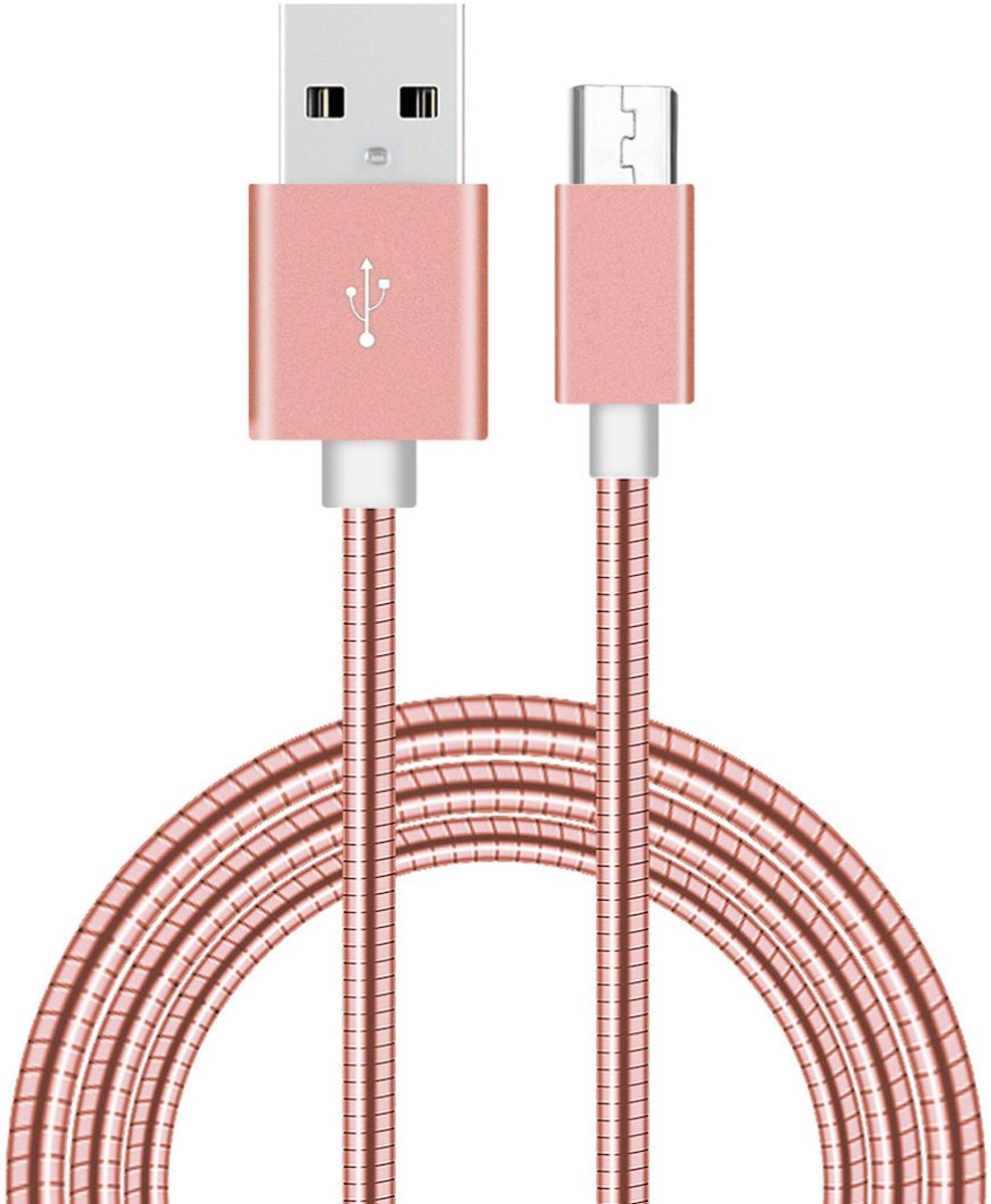 1m Micro USB naar USB 2.0 Flexibele Metal Data Sync oplaadkabel, voor Samsung, Huawei, Xiaomi, LG, HTC en andere smartphones (Rose Gold)