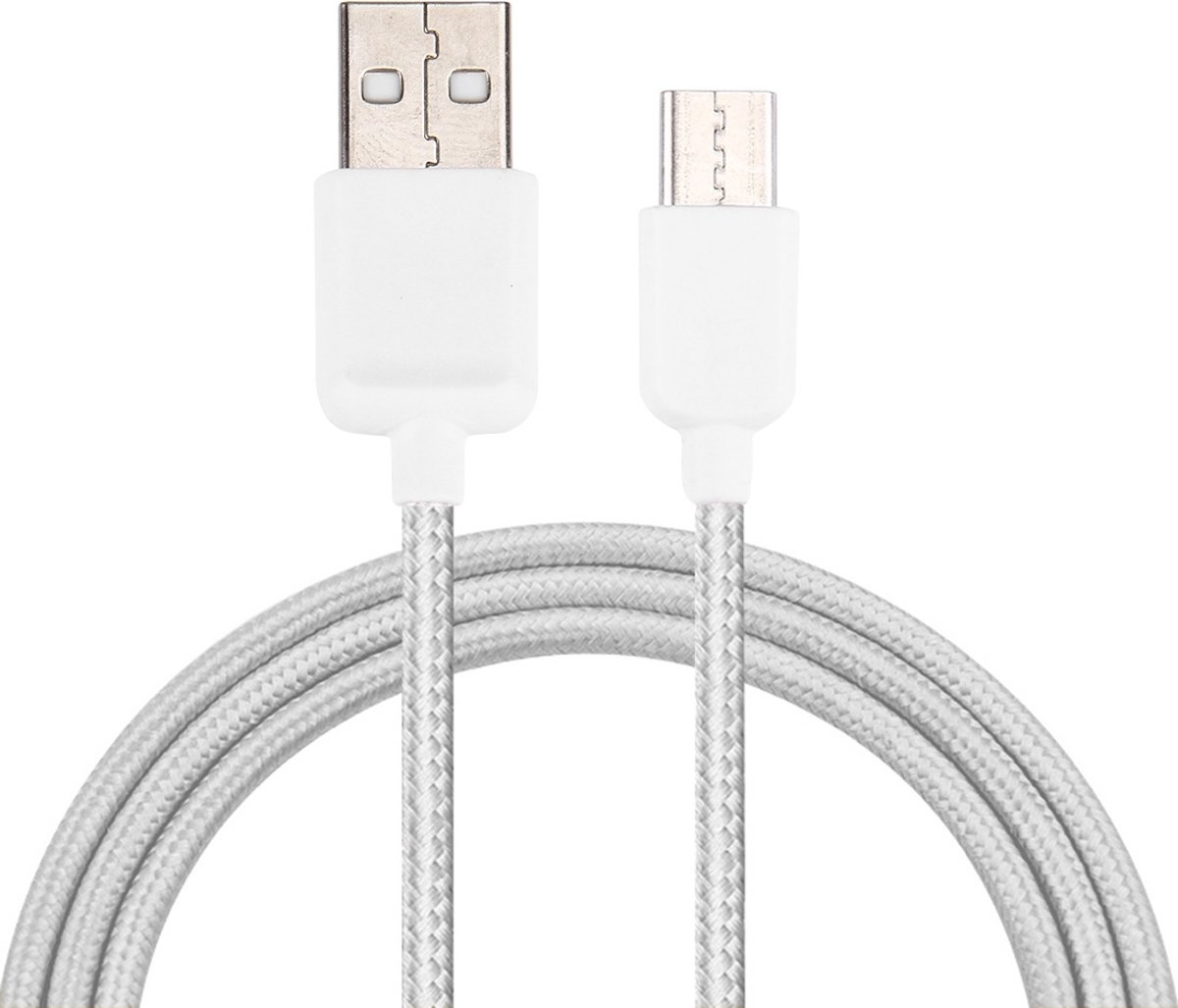 1m USB-C / Type-C naar USB 2.0 Nylon geweven datasynchronisatie-oplaadkabel, voor Galaxy S8 & S8 + / LG G6 / Huawei P10 & P10 Plus / Xiaomi Mi6 & Max 2 en andere smartphones (wit)