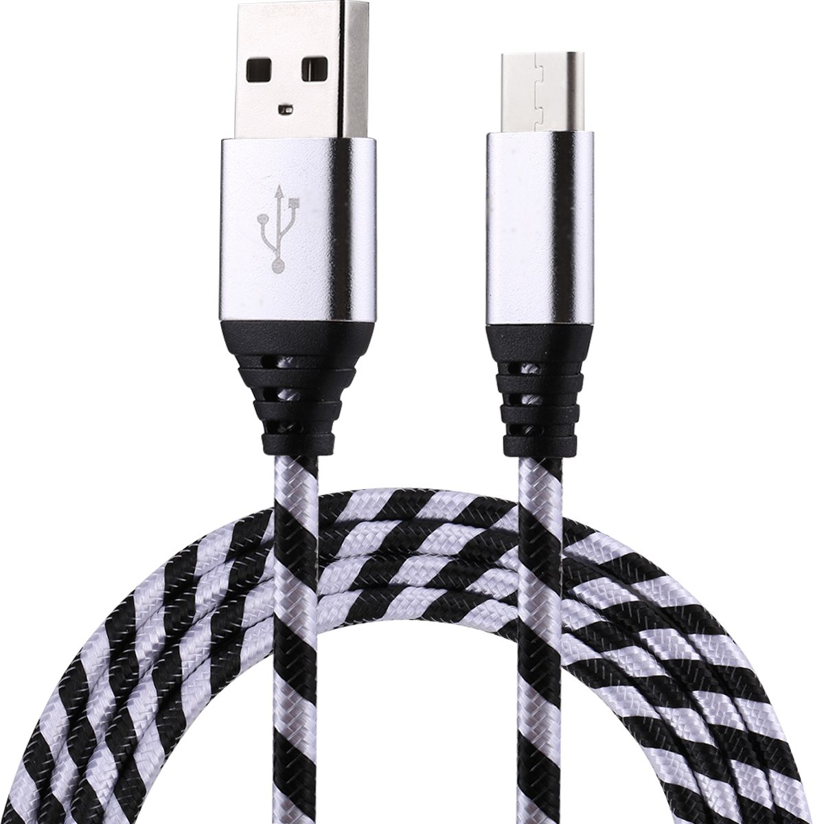 1m USB naar USB-C / Type-C Nylon Weave Style Data Sync laadkabel, voor Galaxy S8 & S8 + / LG G6 / Huawei P10 & P10 Plus / Oneplus 5 en andere smartphones (zilver)