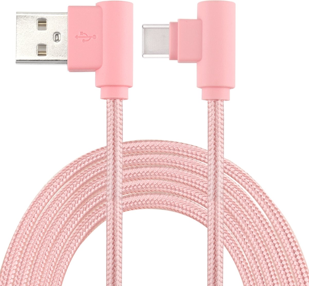 1m USB naar USB-C / Type-C Nylon Weave Style Double Elbow Oplaadkabel, voor Galaxy S8 & S8 + / LG G6 / Huawei P10 & P10 Plus / Xiaomi Mi6 & Max 2 en andere smartphones (roze)