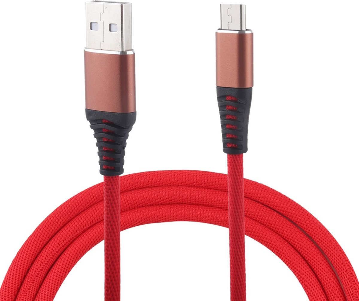 1m gevlochten kabel met doek USB A naar Micro USB Data Sync laadkabel, voor Galaxy, Huawei, Xiaomi, LG, HTC en andere slimme telefoons (rood)