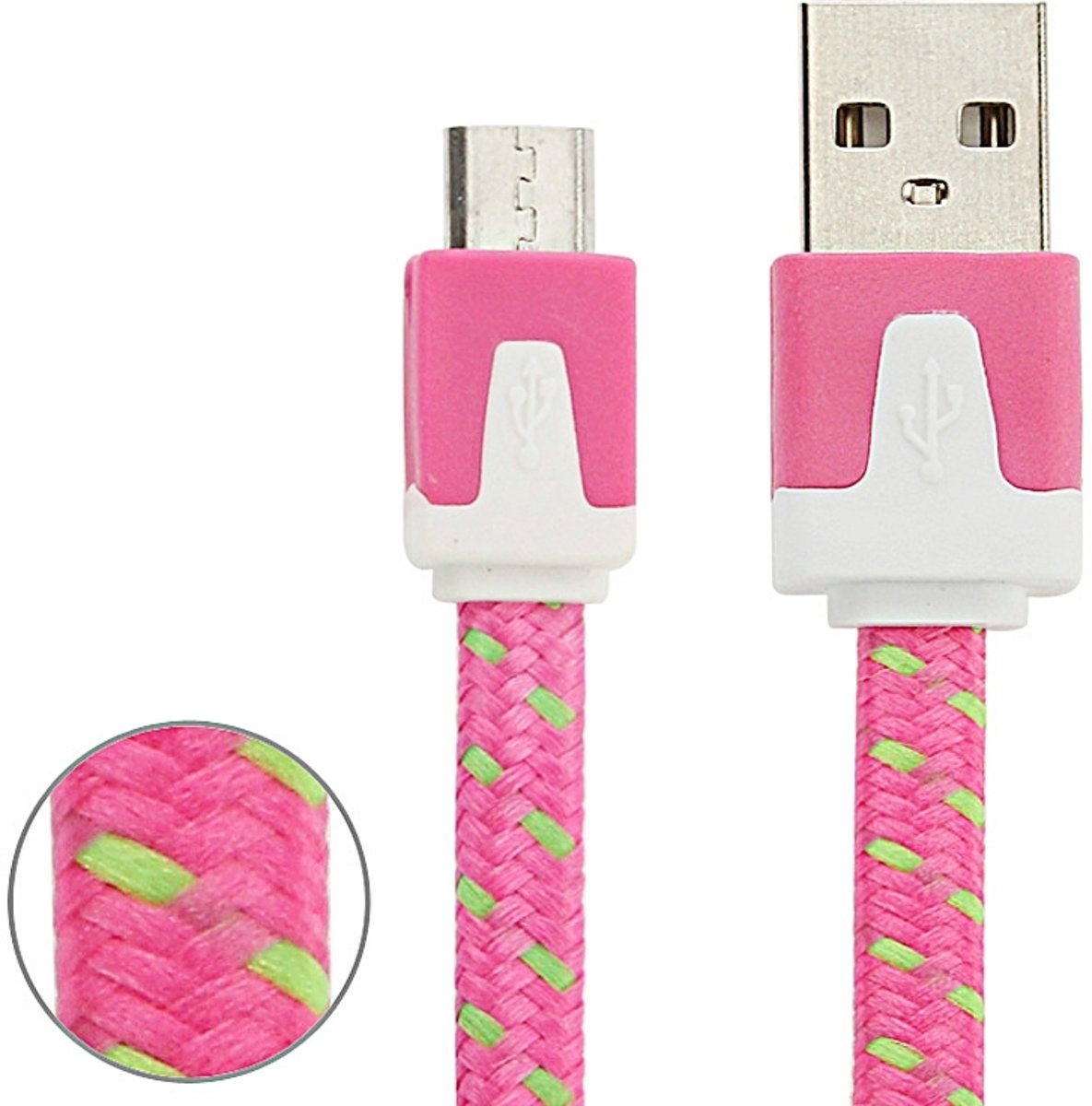 1m geweven stijl Micro USB naar USB Data / oplaadkabel, voor Samsung / Huawei / Xiaomi / Meizu / LG / HTC en andere smartphones (Magenta)