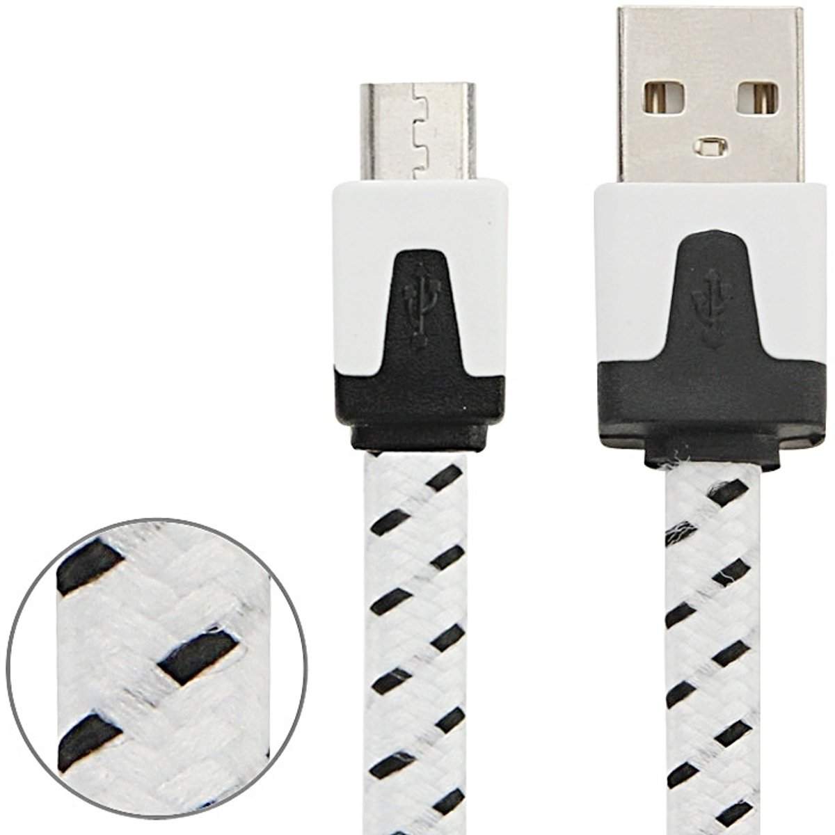 1m geweven stijl Micro USB naar USB Data / oplaadkabel, voor Samsung / Huawei / Xiaomi / Meizu / LG / HTC en andere smartphones (wit)