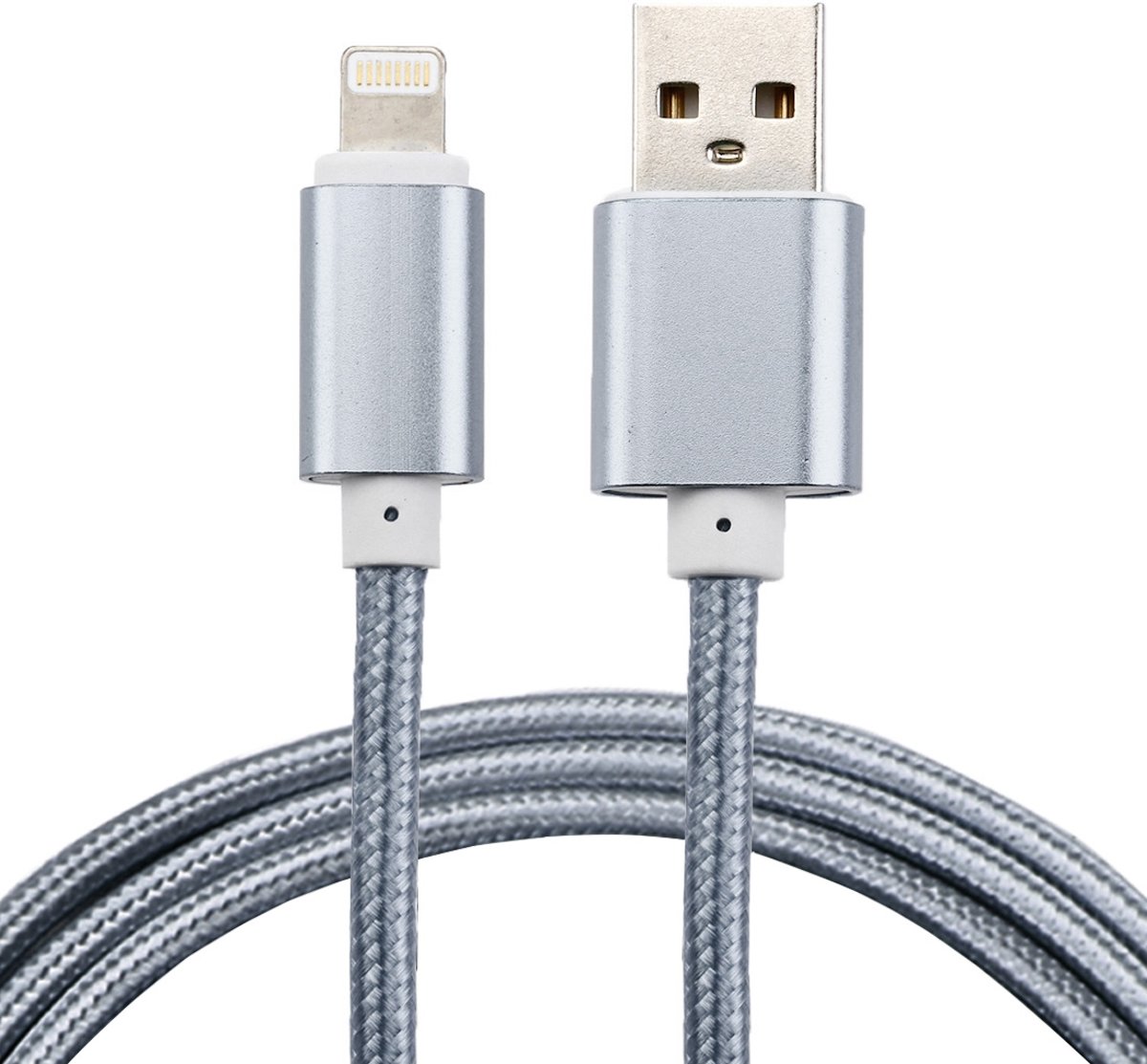 1m geweven stijl metalen kop 84 kernen 8 pins naar USB 2.0 data / laadkabel, voor iPhone XR / iPhone XS MAX / iPhone X & XS / iPhone 8 & 8 Plus / iPhone 7 & 7 Plus / iPhone 6 & 6s & 6 Plus & 6s Plus / iPad (zilver)