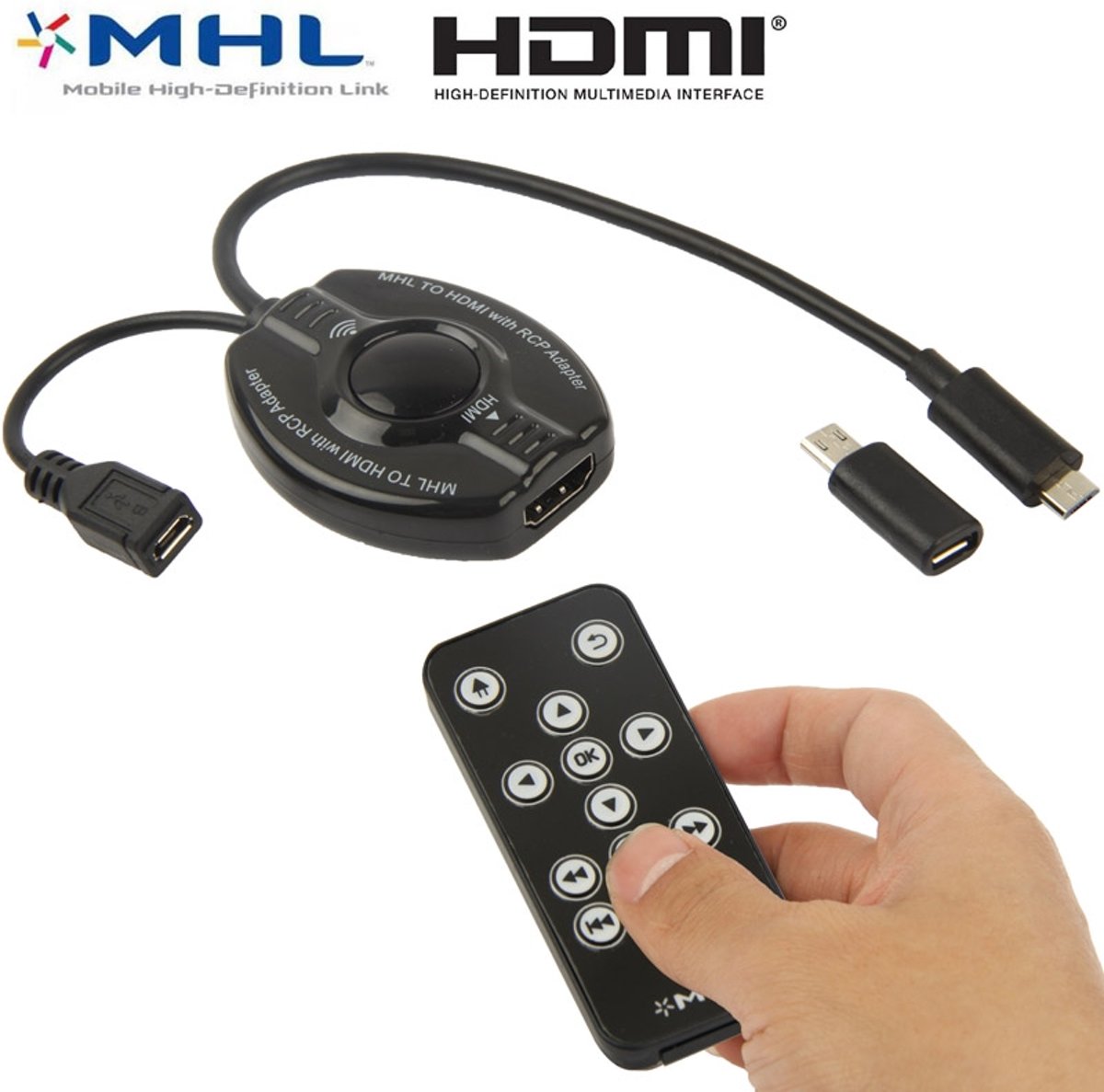 2 in 1 (Micro 5 Pin + Micro 11 Pin) MHL naar HDMI met RCP-adapter, voor Galaxy S IV / i9500 / S III / i9300 / Note 2 (zwart)