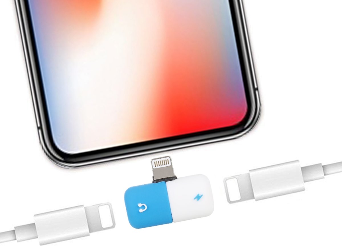 2-in-1 Dual 8-pins vrouw naar 8-pins mannelijk pil Capsule vorm Mini draagbare audio- & oplaadadapter Audio-splitter, voor iPhone XS / iPhone XS Max / iPhone XR / iPhone X / iPhone 8 & 8 Plus / iPhone 7 & 7 Plus (donker blauw + White)