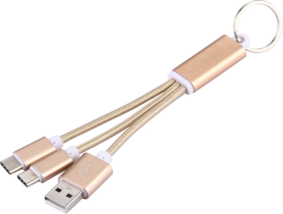 2 in 1 Weave Style Metal Head USB-C / Type-C + USB-C / Type-C naar USB 2.0 Data Sync Oplaadadapterkabel met sleutelhanger voor Galaxy S8 & S8 + / LG G6 / Huawei P10 & P10 Plus / Xiaomi Mi6 & Max 2 en andere smartphones (rose goud)