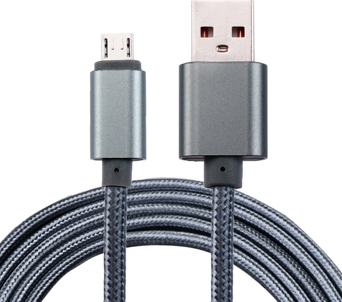 2 m geweven stijl metalen kop 84 kernen micro usb naar usb 2.0 data / oplader kabel, voor Samsung / Huawei / Xiaomi / Meizu / LG / HTC en andere smartphones (grijs)