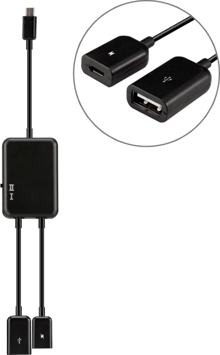 2 poorten Micro USB Charge HUB-kabel, lengte: 20 cm, voor Galaxy S6 & S6 edge / S5 / S4, opmerking 4, tablet (zwart)