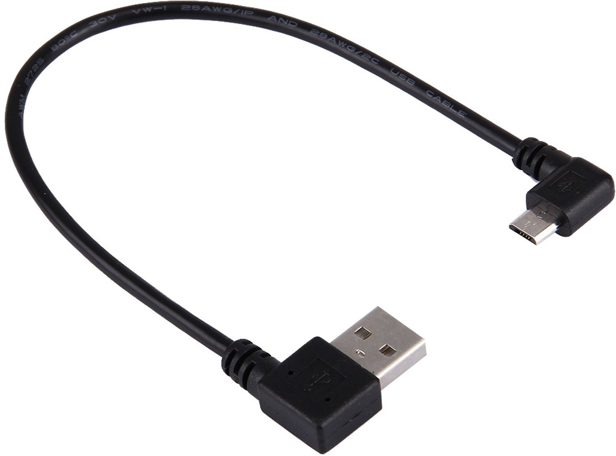 20cm USB 2.0 mannelijke gebogen linker draai omkering 180 graden naar micro USB mannelijke gebogen data oplaadkabel, voor Samsung / Huawei / Xiaomi / Meizu / LG / HTC en andere smartphones