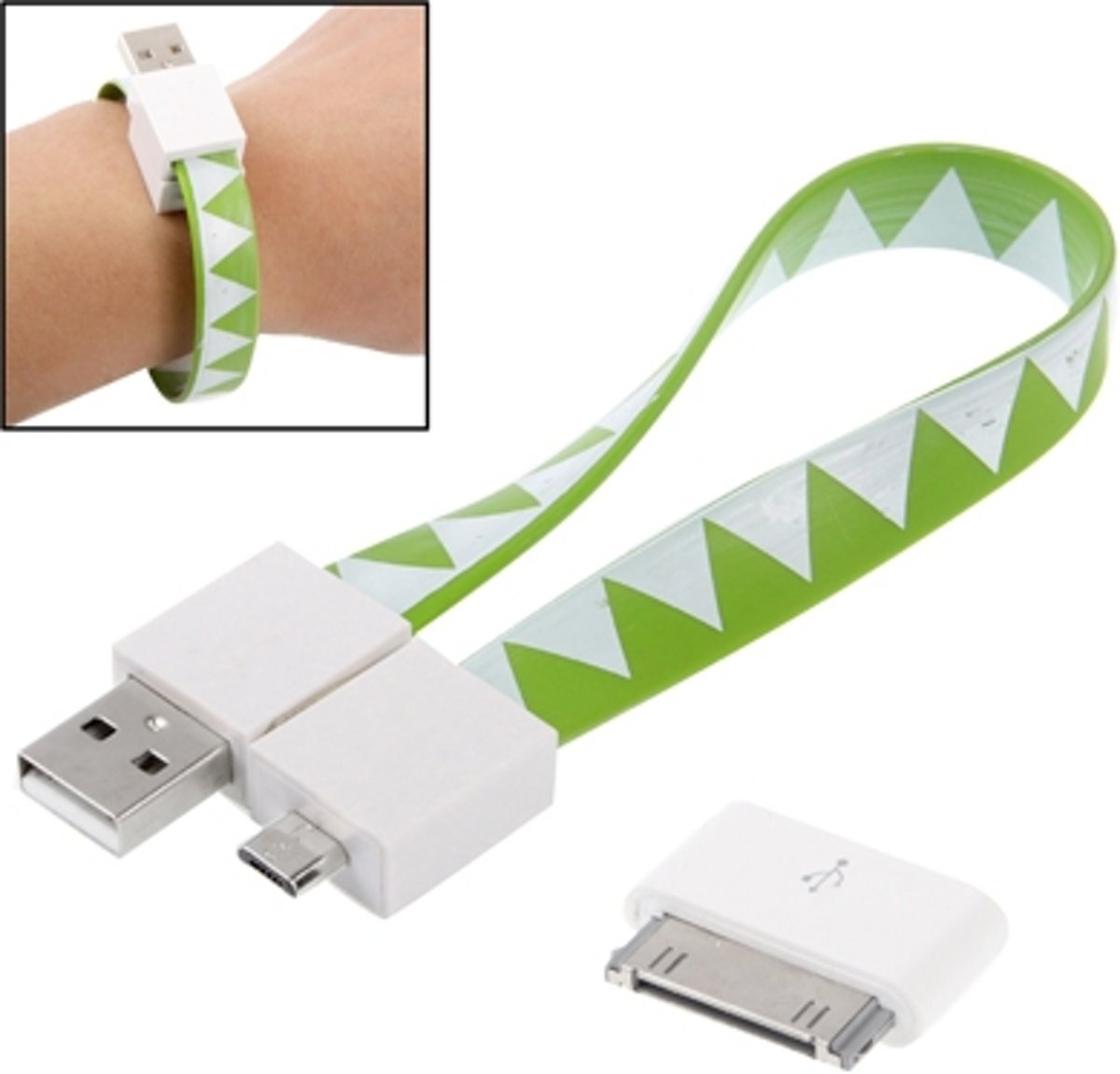 24 cm 2 in 1 geometrische figuur noodle armband stijl Micro USB naar USB Sync Data oplaadkabel + 30-pins adapter, voor iPhone 4 & 4S / 3GS / iPad / iPod, Galaxy, Sony, Google, HTC, Xiaomi