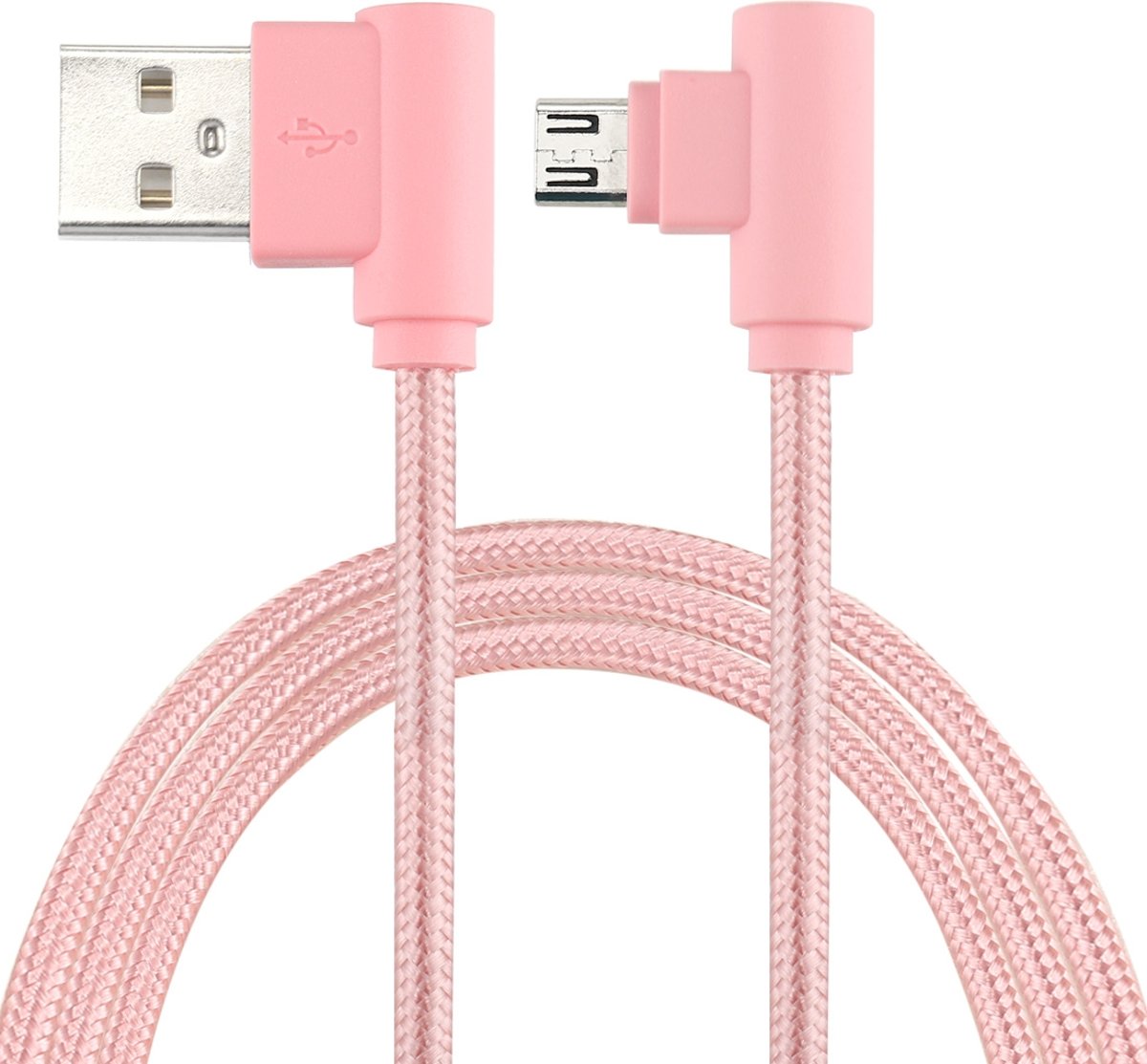 25 cm USB naar Micro USB Nylon Weave Style Dubbele elleboog Oplaadkabel, voor Samsung / Huawei / Xiaomi / Meizu / LG / HTC en andere smartphones (roze)