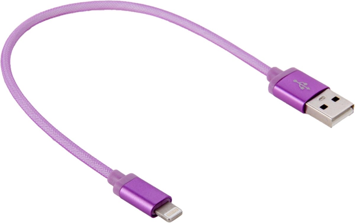 25cm Netto Stijl Metalen Kop 8 Pin naar USB Data / Oplaadkabel, voor iPhone XR / iPhone XS MAX / iPhone X & XS / iPhone 8 & 8 Plus / iPhone 7 & 7 Plus / iPhone 6 & 6s & 6 Plus & 6s Plus / iPad (Purple)