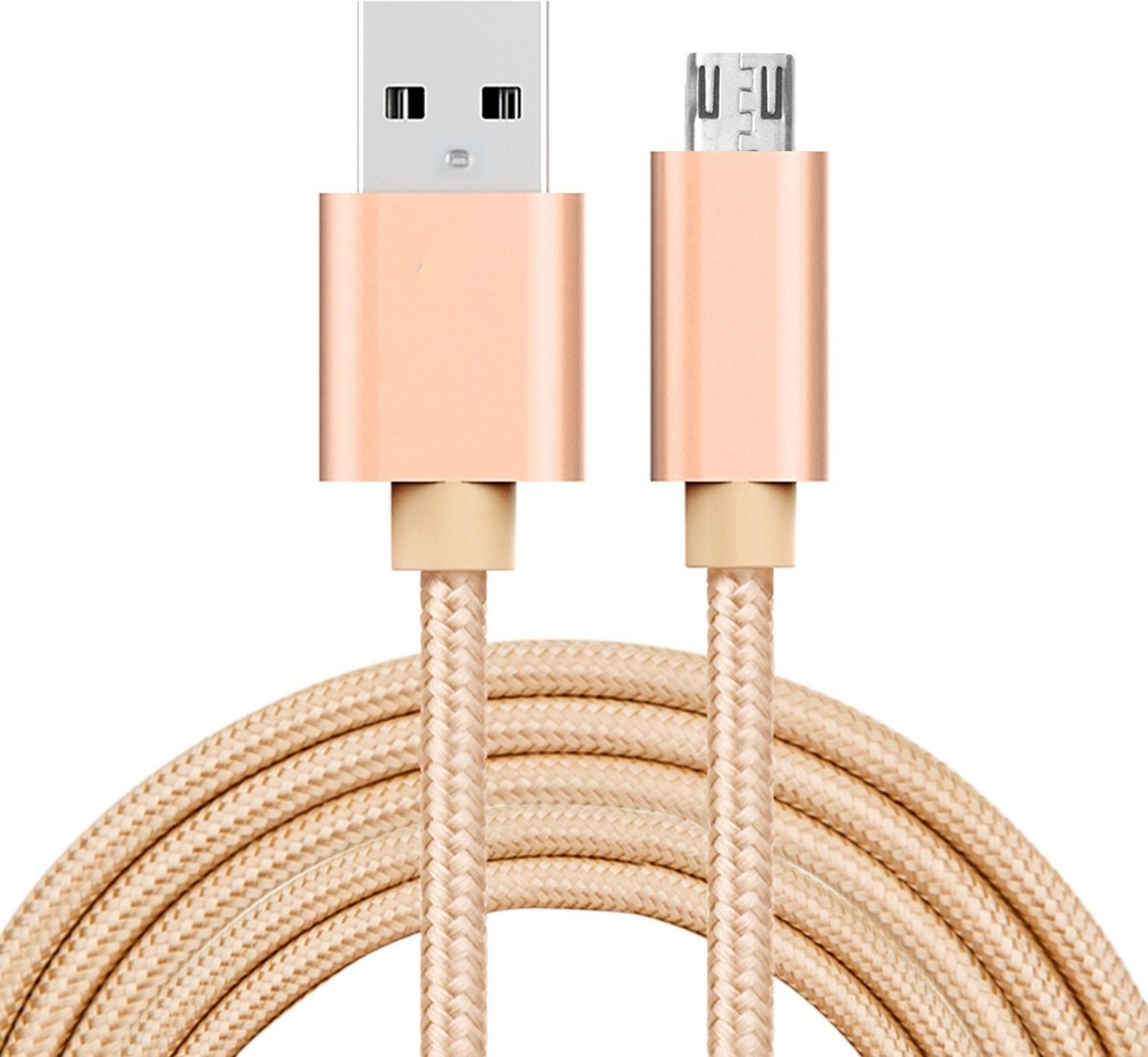 2m 3A geweven stijl metalen kop Micro USB naar USB Data / Charger Cable, voor Samsung / Huawei / Xiaomi / Meizu / LG / HTC en andere smartphones (goud)