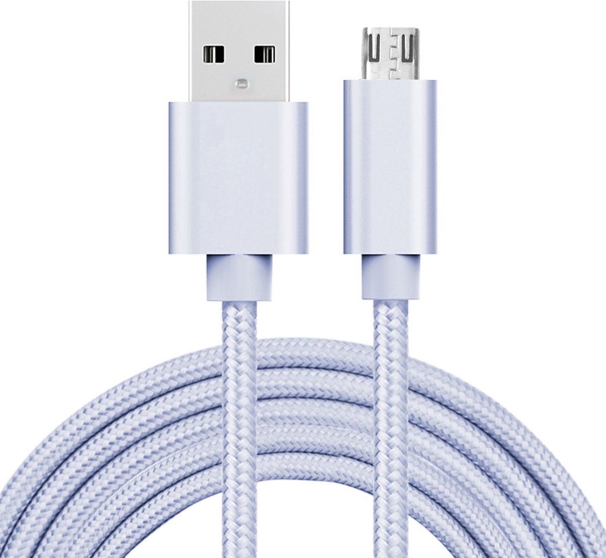 2m 3A geweven stijl metalen kop Micro USB naar USB Data / Charger Cable, voor Samsung / Huawei / Xiaomi / Meizu / LG / HTC en andere smartphones (zilver)