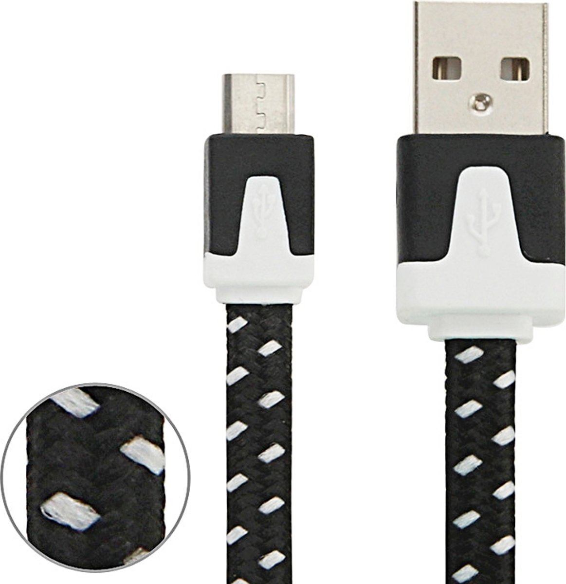 2m geweven stijl Micro USB naar USB Data / oplaadkabel, voor Samsung / Huawei / Xiaomi / Meizu / LG / HTC en andere smartphones (zwart)