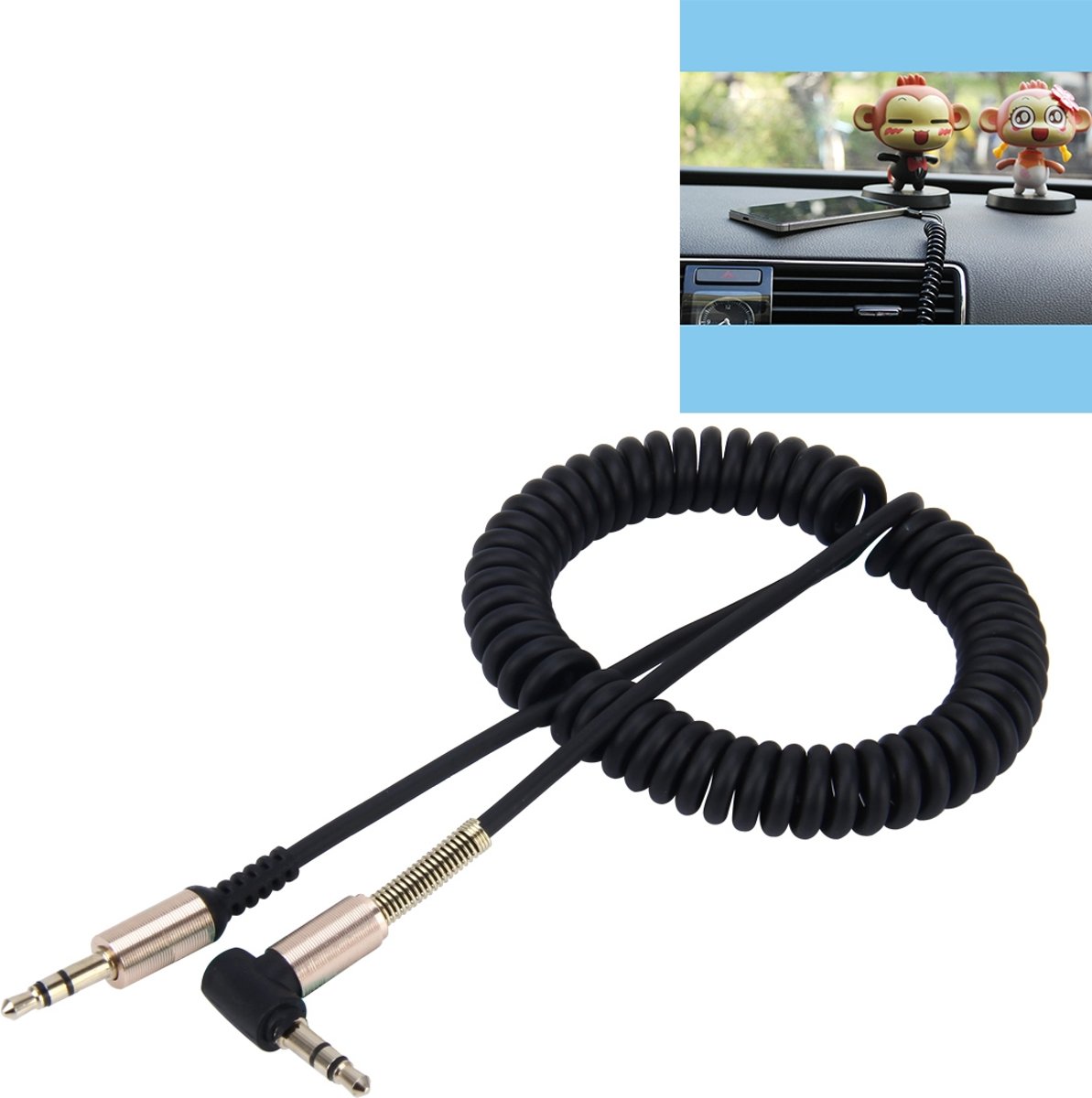 3,5 mm 3-polige Male-Male Plug Audio AUX intrekbare opgerolde kabel, lengte: 1,5 m (zwart)