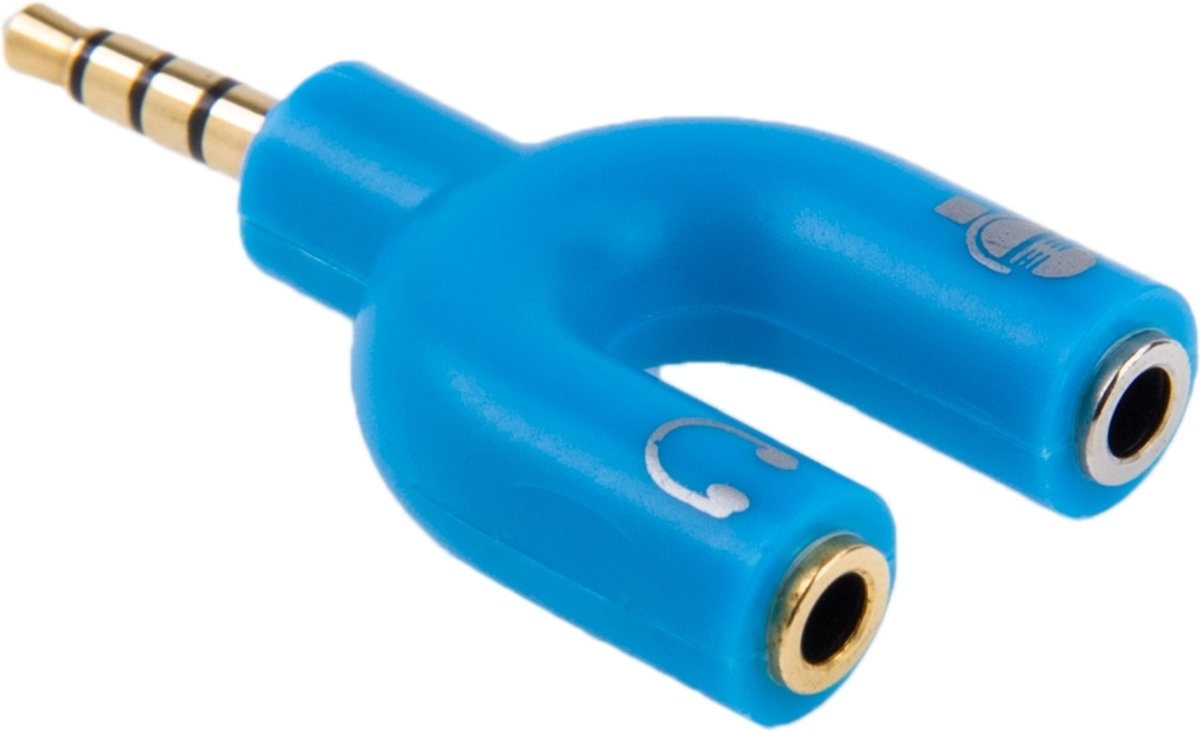 3,5 mm stereo male naar 3,5 mm hoofdtelefoon en microfoon vrouwelijke splitteradapter (blauw)