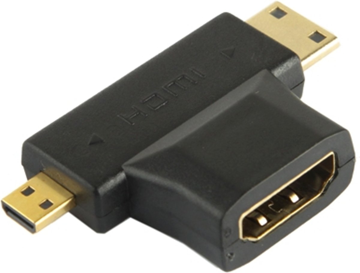 3 in 1 HDMI Vrouw naar Mini HDMI Man + Micro HDMI Male Adapter (Zwart)