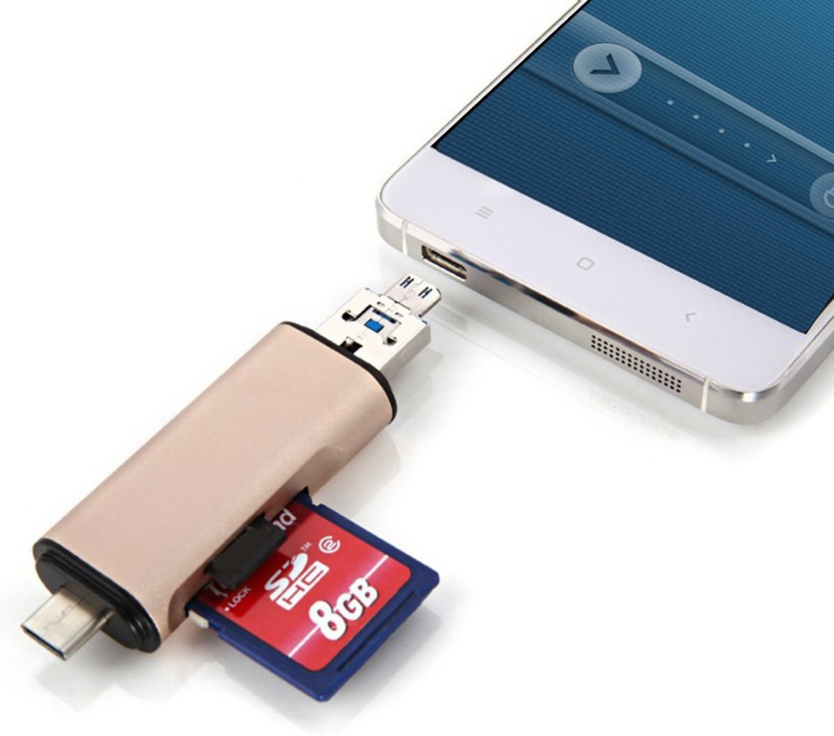 3-in-1 Type-c & Micro USB & USB 2.0 3-poorts SD / TF-kaartlezer voor OTG-ingeschakelde smartphones / pc (zilver)