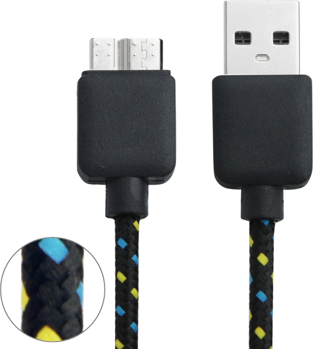 3 m Nylon gevlochten Micro USB 3.0 Data Transfer / Charge Sync kabel, voor Galaxy Note III / N9000, Galaxy S5 / G900 (zwart)