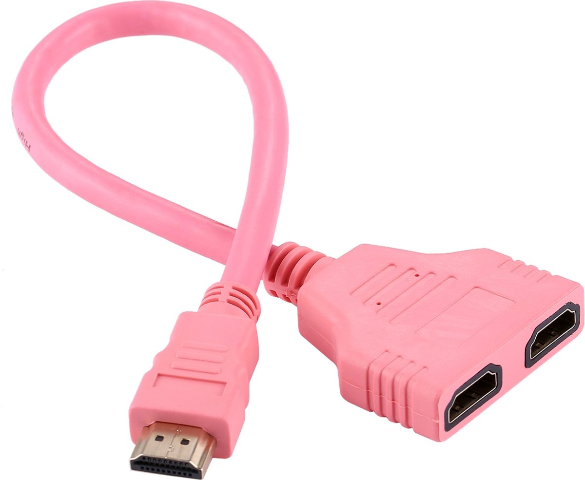 30 cm HDMI Male naar Dual HDMI Female 1.4 versie connector Adapterkabel (roze)