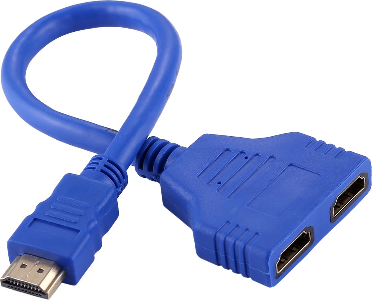 30 cm HDMI Male naar Dual HDMI Female 1.4 versie connector adapterkabel (blauw)