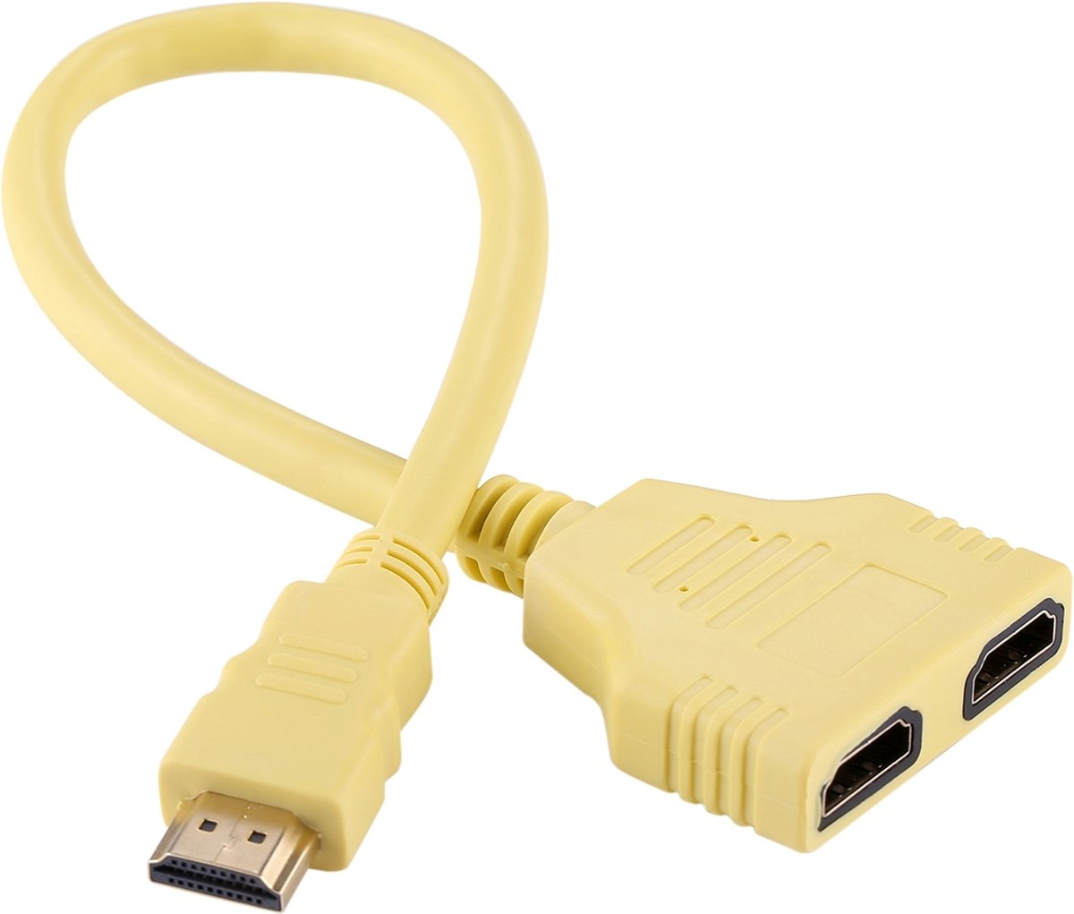 30 cm HDMI Male naar Dual HDMI Female 1.4 versie connector adapterkabel (geel)