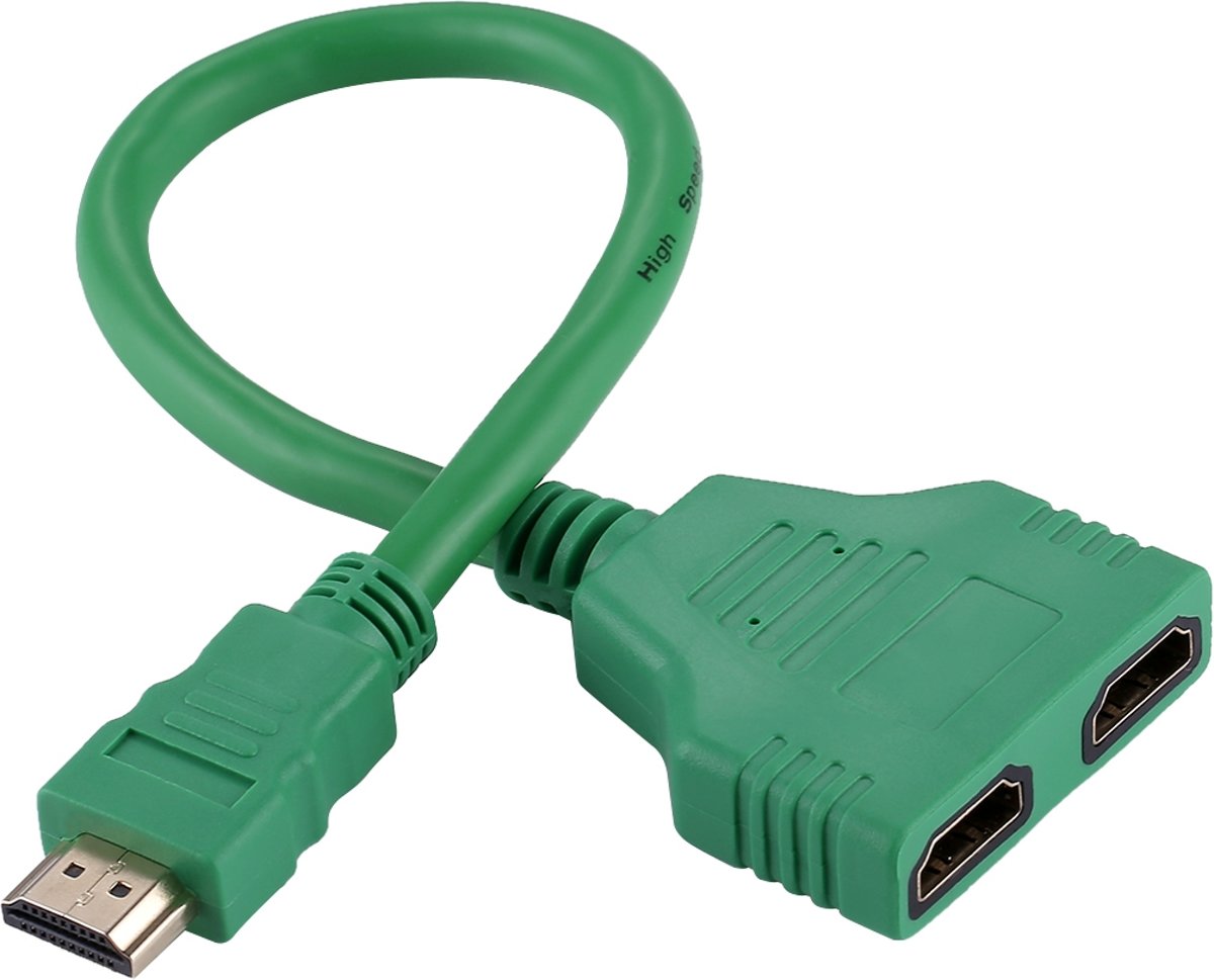 30 cm HDMI Male naar Dual HDMI Female 1.4 versie connector adapterkabel (groen)