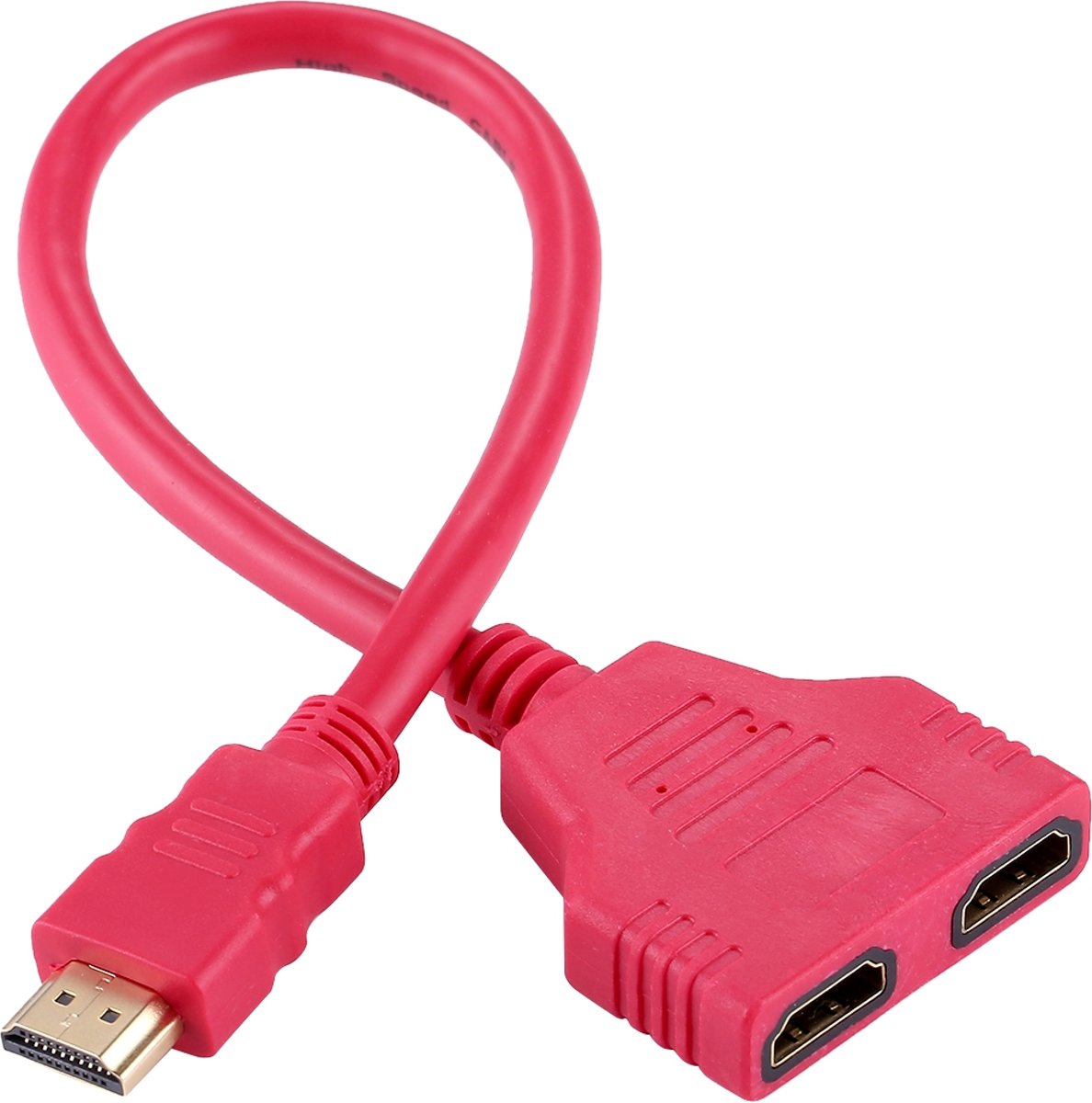 30 cm HDMI Male naar Dual HDMI Female 1.4 versie connector adapterkabel (magenta)