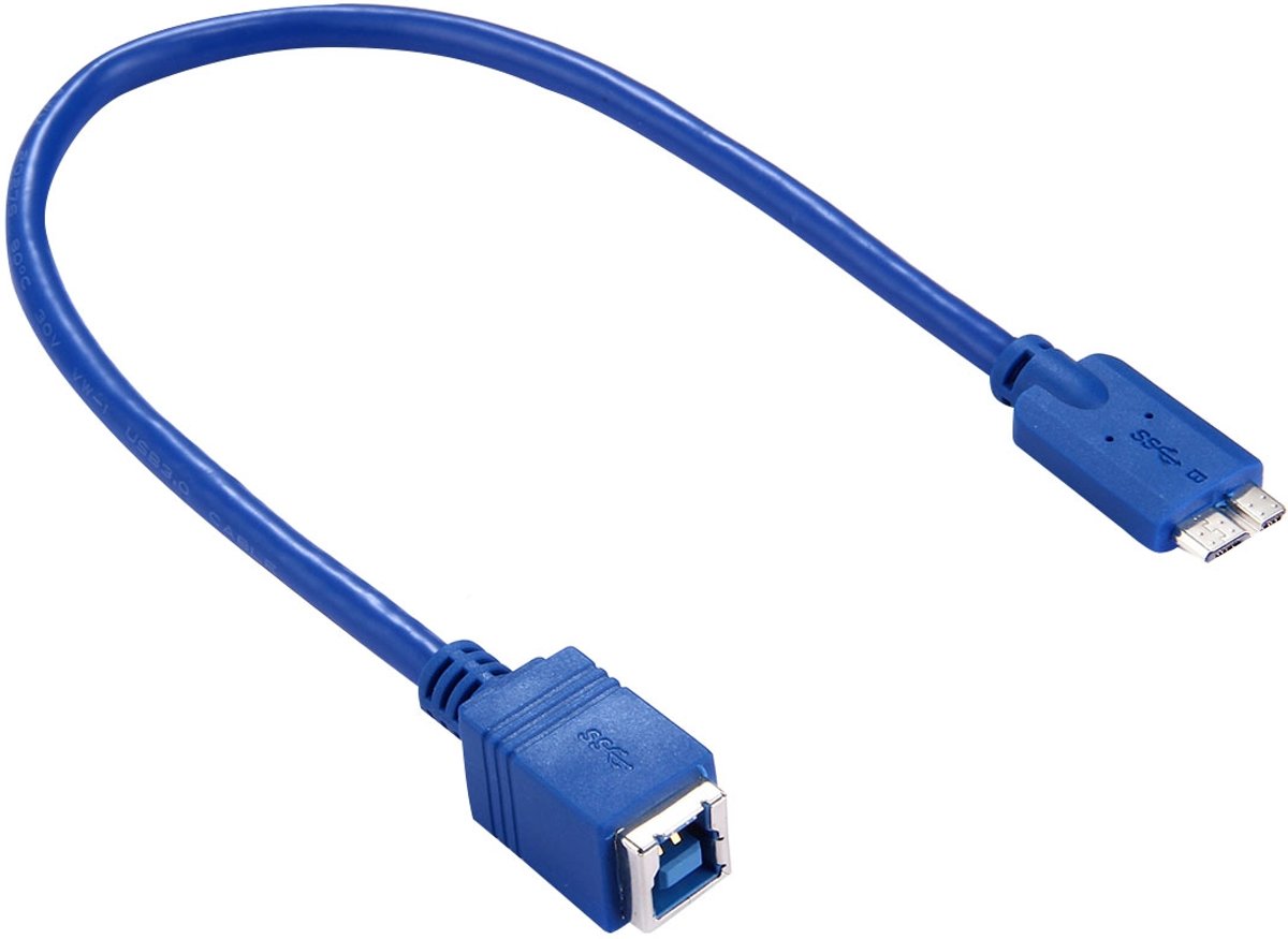 30cm USB 3.0 B female naar micro B male connectoradapterkabel voor printer / harde schijf (blauw)