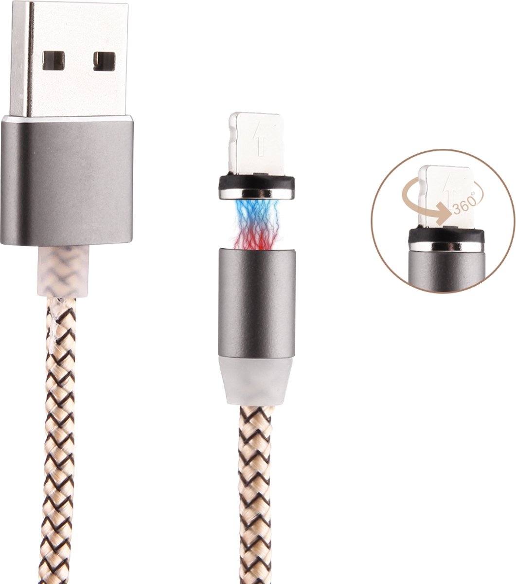 360 graden rotatie 1m Weave Style 8 pins naar USB 2.0 Sterke magnetische opladerkabel met LED-indicator, voor iPhone XR / iPhone XS MAX / iPhone X & XS / iPhone 8 & 8 Plus / iPhone 7 & 7 Plus / iPhone 6 & 6s & 6 Plus & 6s Plus / iPad (goud)