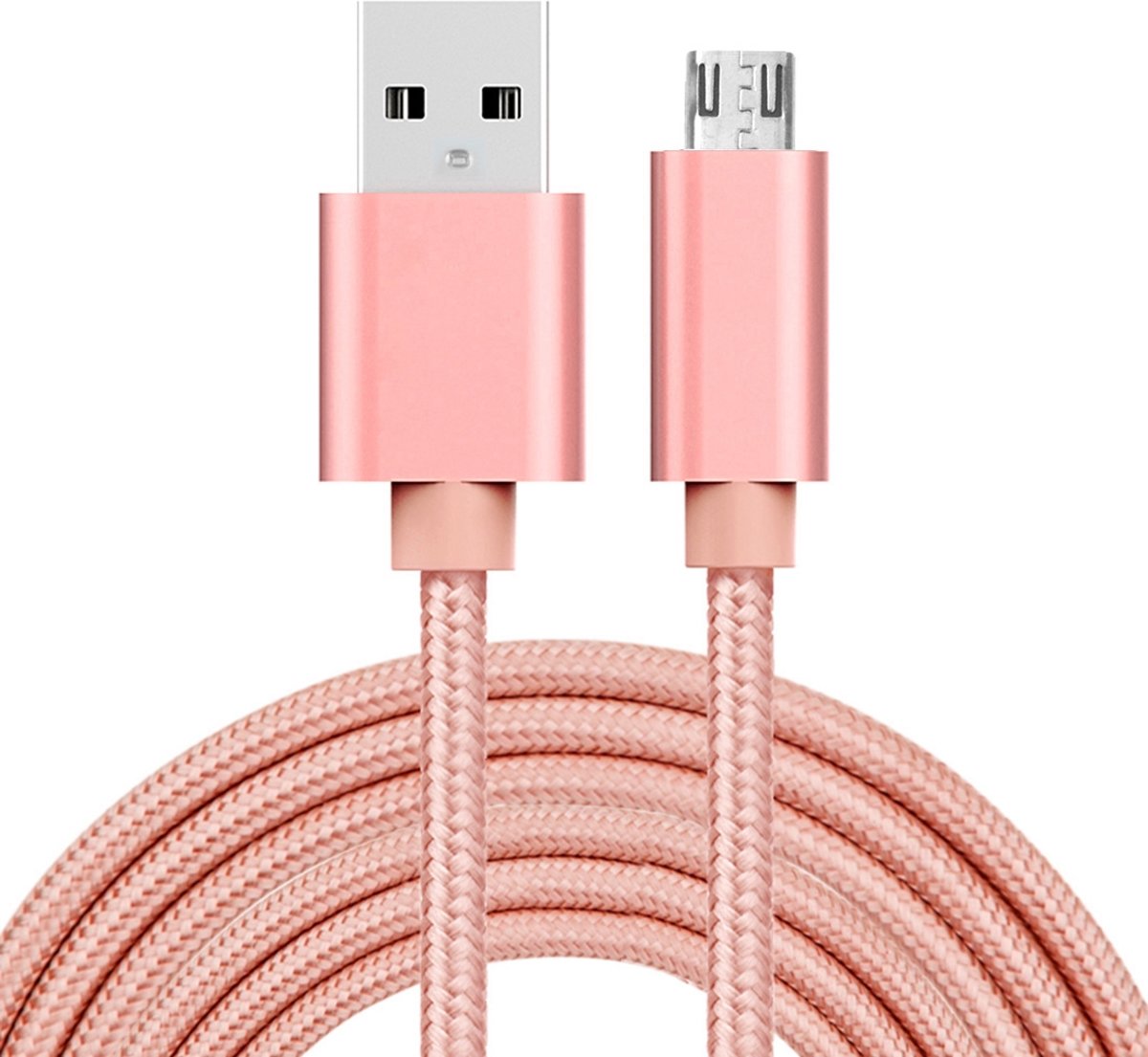 3m 3A geweven stijl metalen kop Micro USB naar USB Data / Charger Cable, voor Samsung / Huawei / Xiaomi / Meizu / LG / HTC en andere smartphones (Rose Gold)