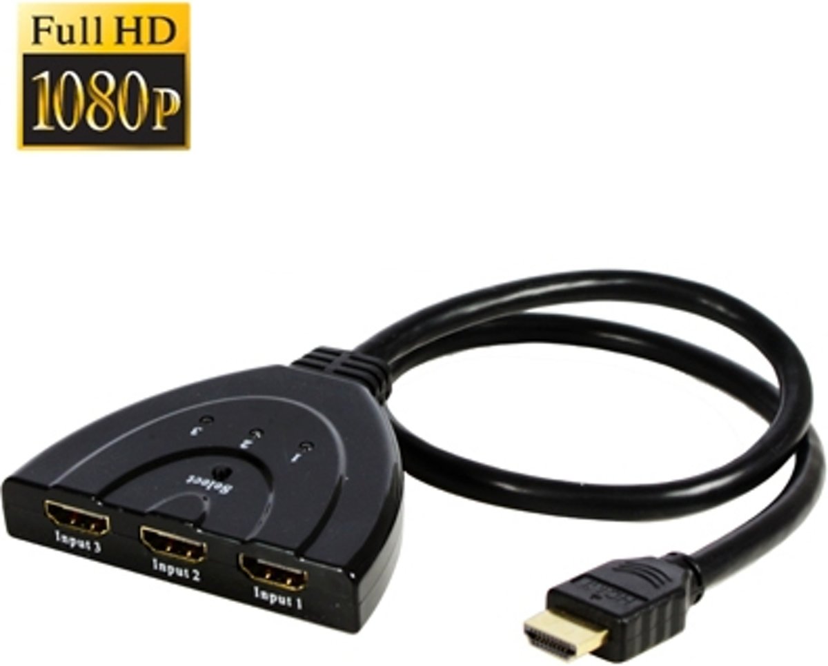 3x1 Pigtail HDMI-switcher tot 1080P (verguld) (zwart)