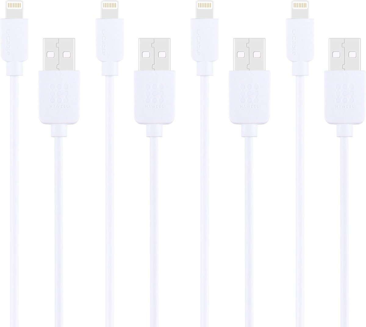 4 STKS HAWEEL 1 m hoge snelheid 8 pins naar USB Sync en oplaadkabel Kit, voor iPhone XR / iPhone XS MAX / iPhone X & XS / iPhone 8 & 8 Plus / iPhone 7 & 7 Plus / iPhone 6 & 6s & 6 Plus & 6s Plus / iPad (wit)