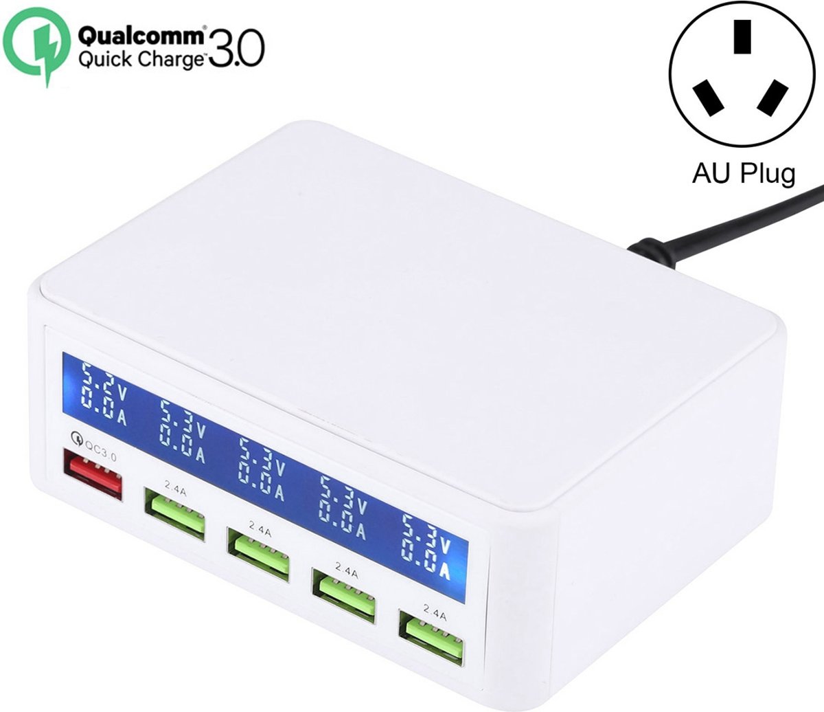 40W QC3.0 2.4A 4-USB-poorten Snelladerstation Reizen Bureaulader Voedingsadapter met LCD Digitale Display, AU-stekker