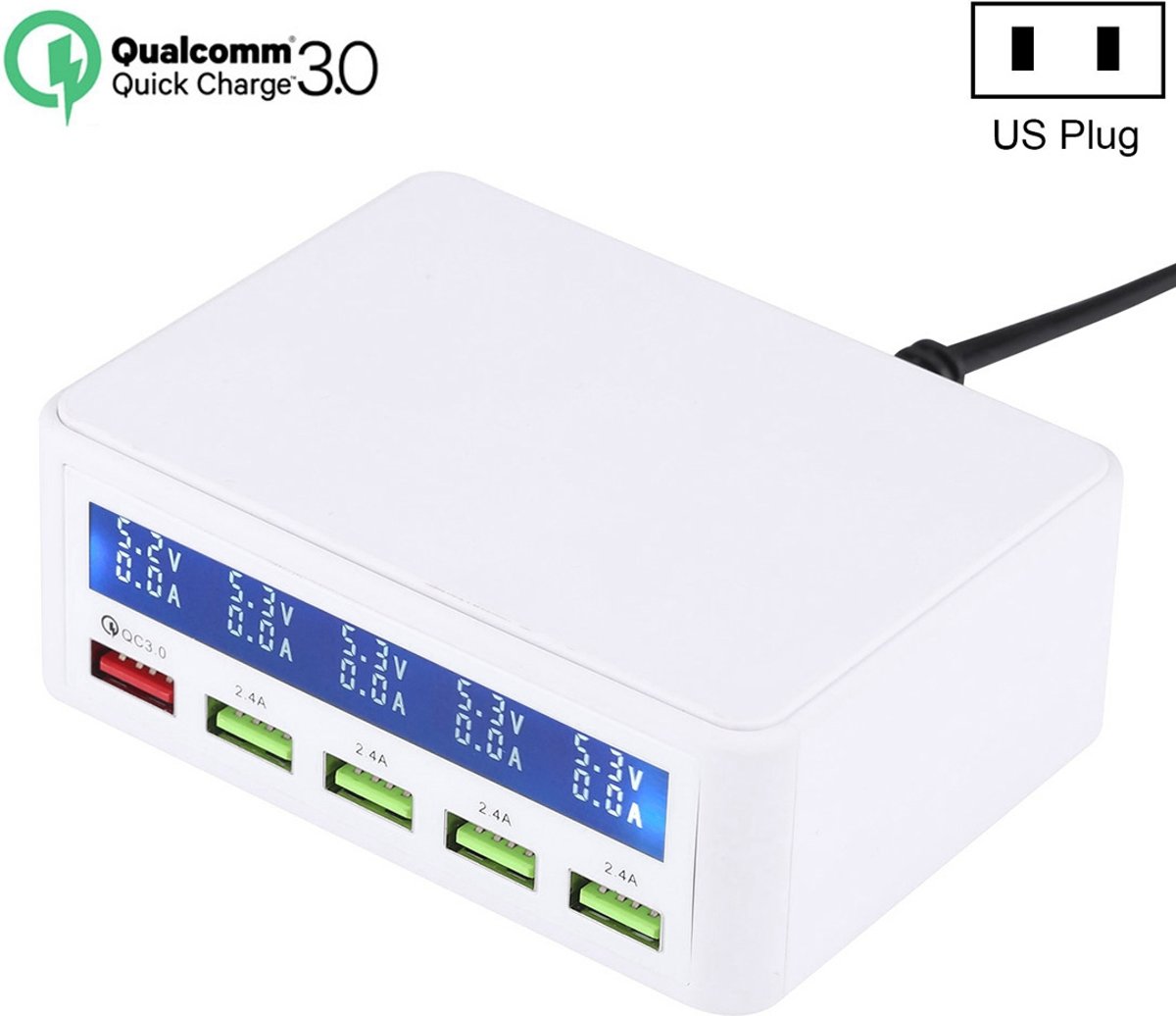 40W QC3.0 2.4A 4-USB-poorten Snelladerstation Reizen Desktoplader Voedingsadapter met LCD Digitale Display, US Plug