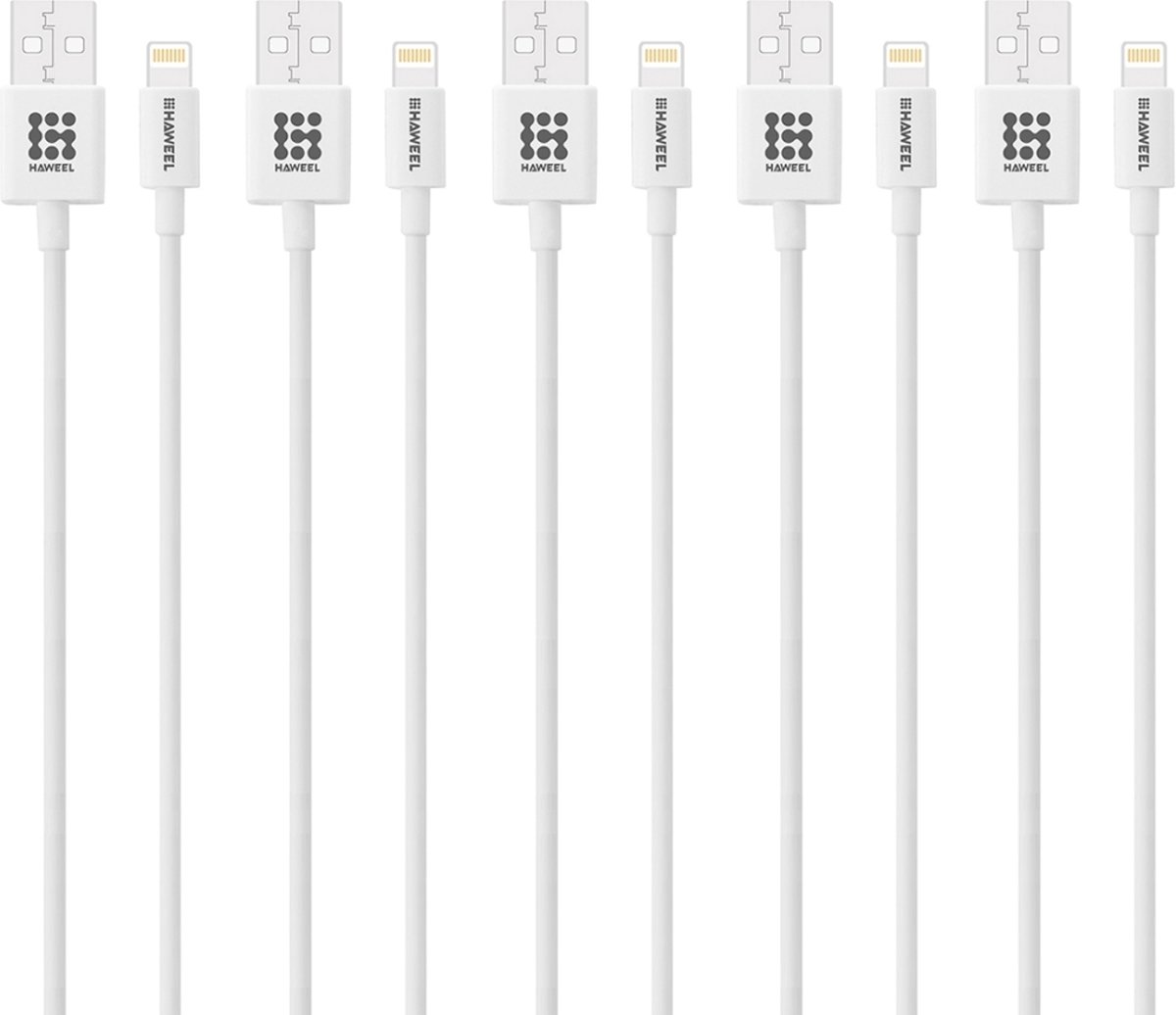 5 STKS HAWEEL 1 m 8-pins USB Data Sync oplaadkabel kits, voor iPhone X, iPhone 8, iPhone 7 en 7 Plus, iPhone 6 en 6s, iPhone 6 Plus en 6s Plus, iPhone 5 & 5s & 5C, iPad Air, iPad mini (Wit)