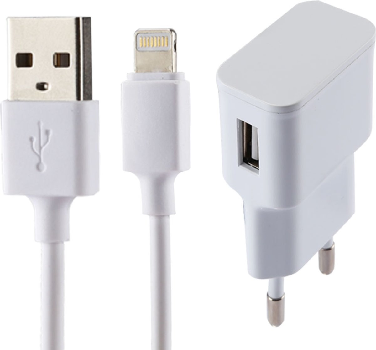 5V 2.1A Intellgentidentificatie USB-lader met 1m USB naar 8-pins oplaadkabel, EU-stekker, voor iPhone XR / iPhone XS MAX / iPhone X & XS / iPhone 8 & 8 Plus / iPhone 7 & 7 Plus / iPhone 6 & 6s & 6 Plus & 6s Plus / iPad (wit)