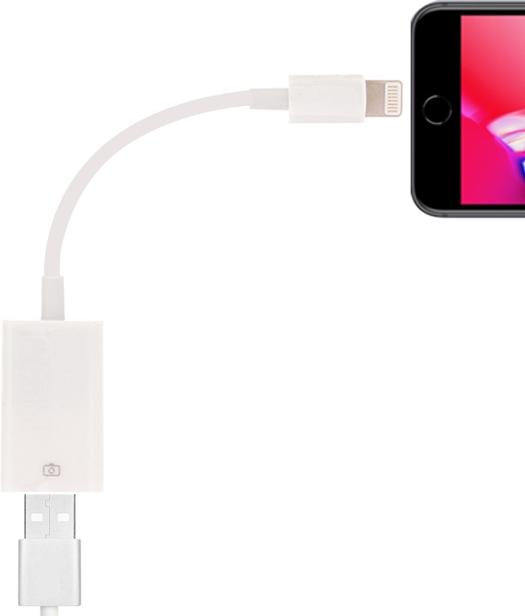 8-pens naar enkele USB-poort Camera-adapter, ondersteuning iOS 9.2-11 systeem, voor iPhone, iPad (wit)