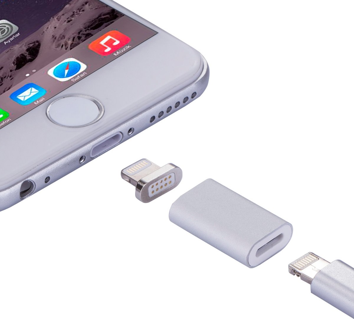 8-pins vrouwelijk naar 8-pins mannelijke magnetische adapter, voor iPhone XR / iPhone XS MAX / iPhone X & XS / iPhone 8 & 8 Plus / iPhone 7 & 7 Plus / iPhone 6 & 6s & 6 Plus & 6s Plus / iPad (zilver)