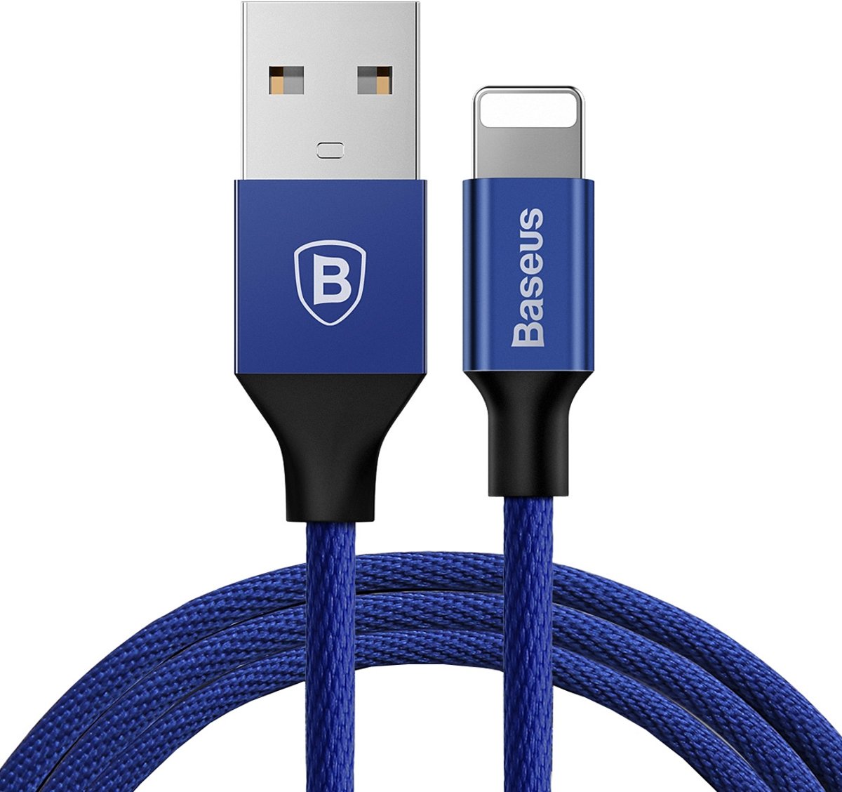 Baseus 1,8 m 2A Yiven kabel geweven stijl metalen kop 8 Pin naar USB Data Sync oplaadkabel, voor iPhone XR / iPhone XS MAX / iPhone X & XS / iPhone 8 & 8 Plus / iPhone 7 & 7 Plus / iPhone 6 & 6s & 6 Plus & 6s Plus / iPad (donkerblauw)