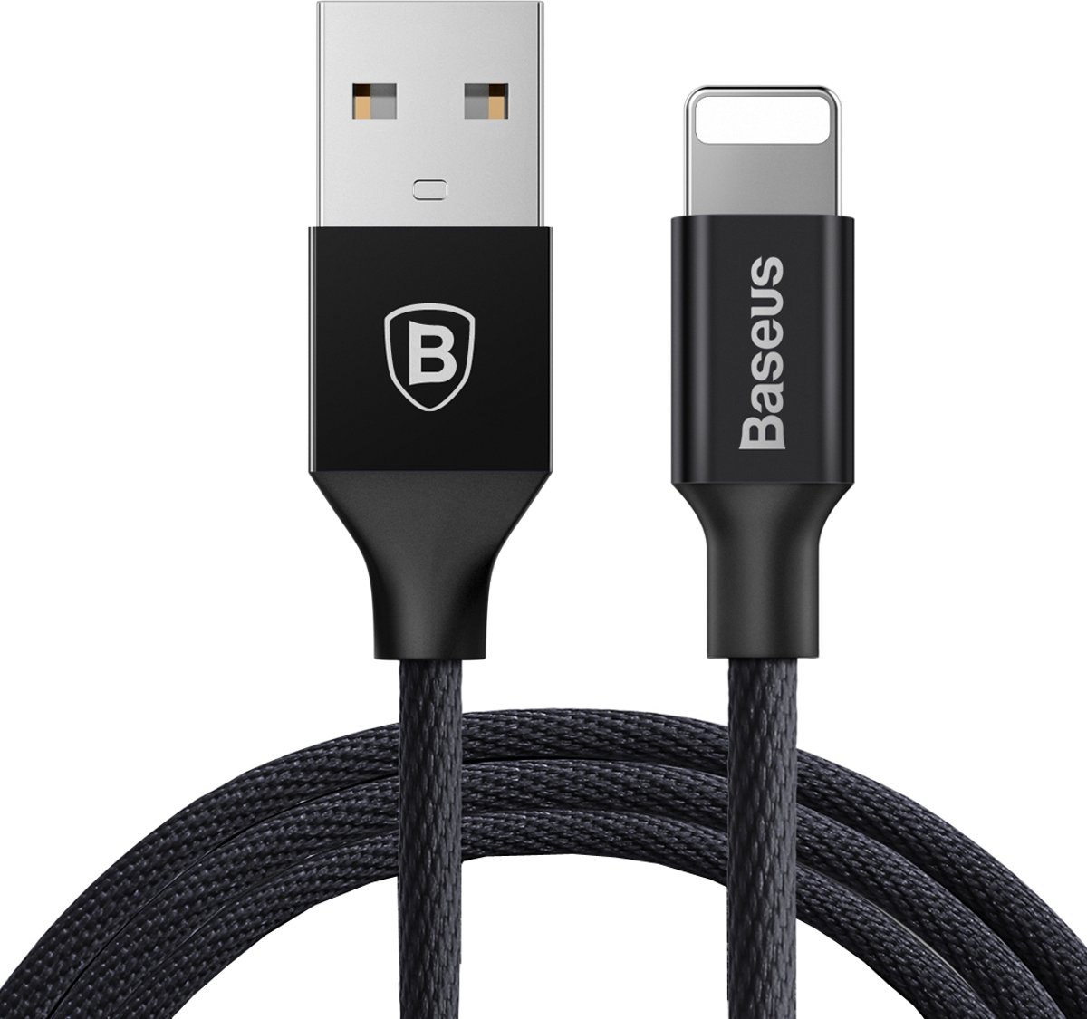 Baseus 1,8 m 2A Yiven kabel geweven stijl metalen kop 8 pin naar USB Data Sync oplaadkabel voor iPhone & iPad & iPod (zwart)