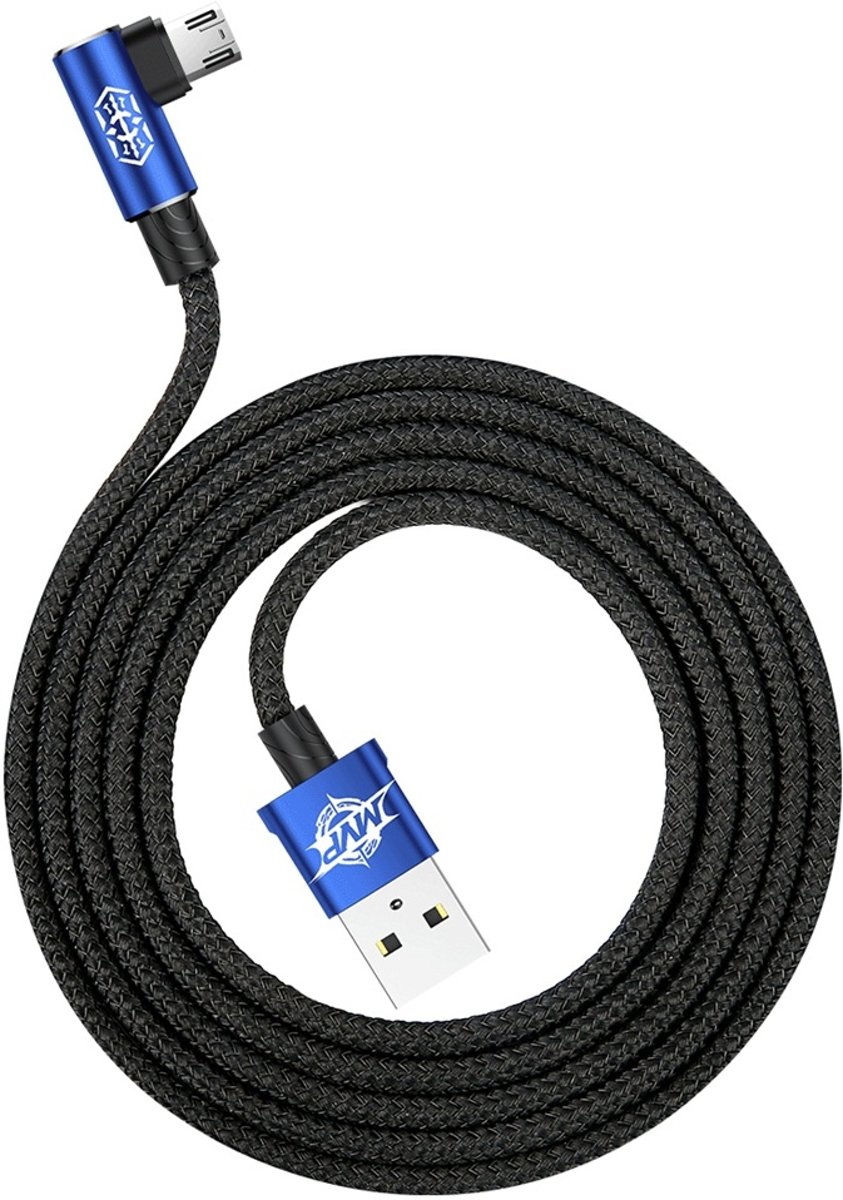 Baseus 2 m MVP Elleboog USB-A naar Micro 1.5A oplaadkabel, voor Samsung / Huawei / Xiaomi / Meizu / LG / HTC en andere smartphones (blauw)